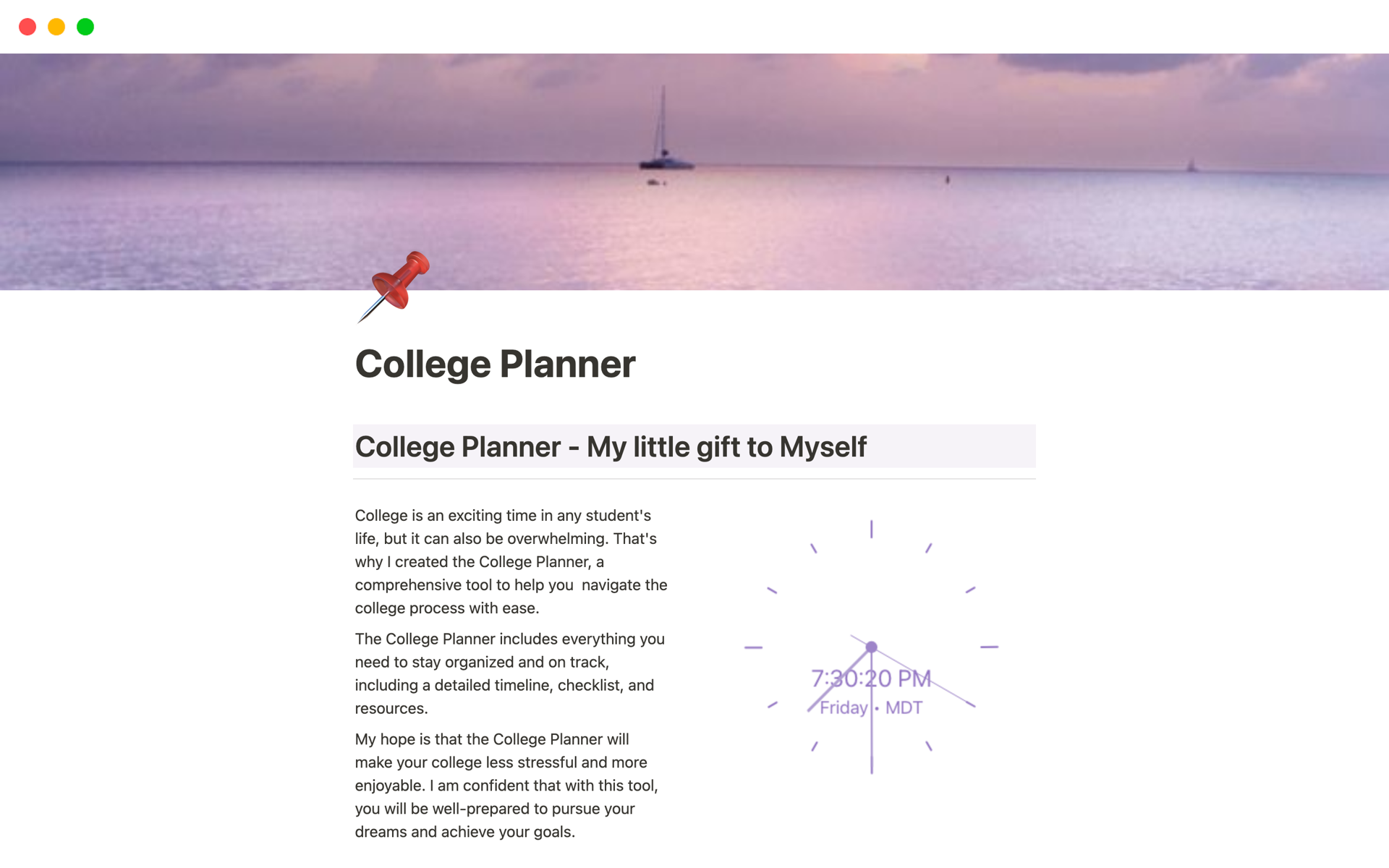 Eine Vorlagenvorschau für College Planner