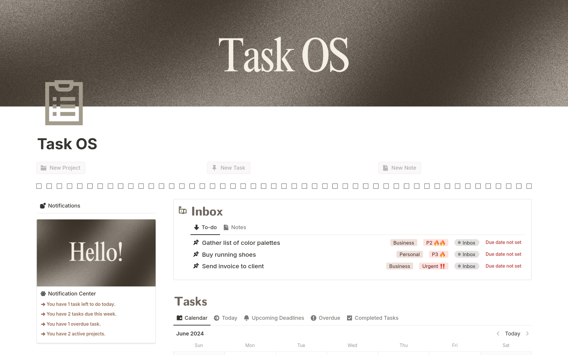 A template preview for Task OS