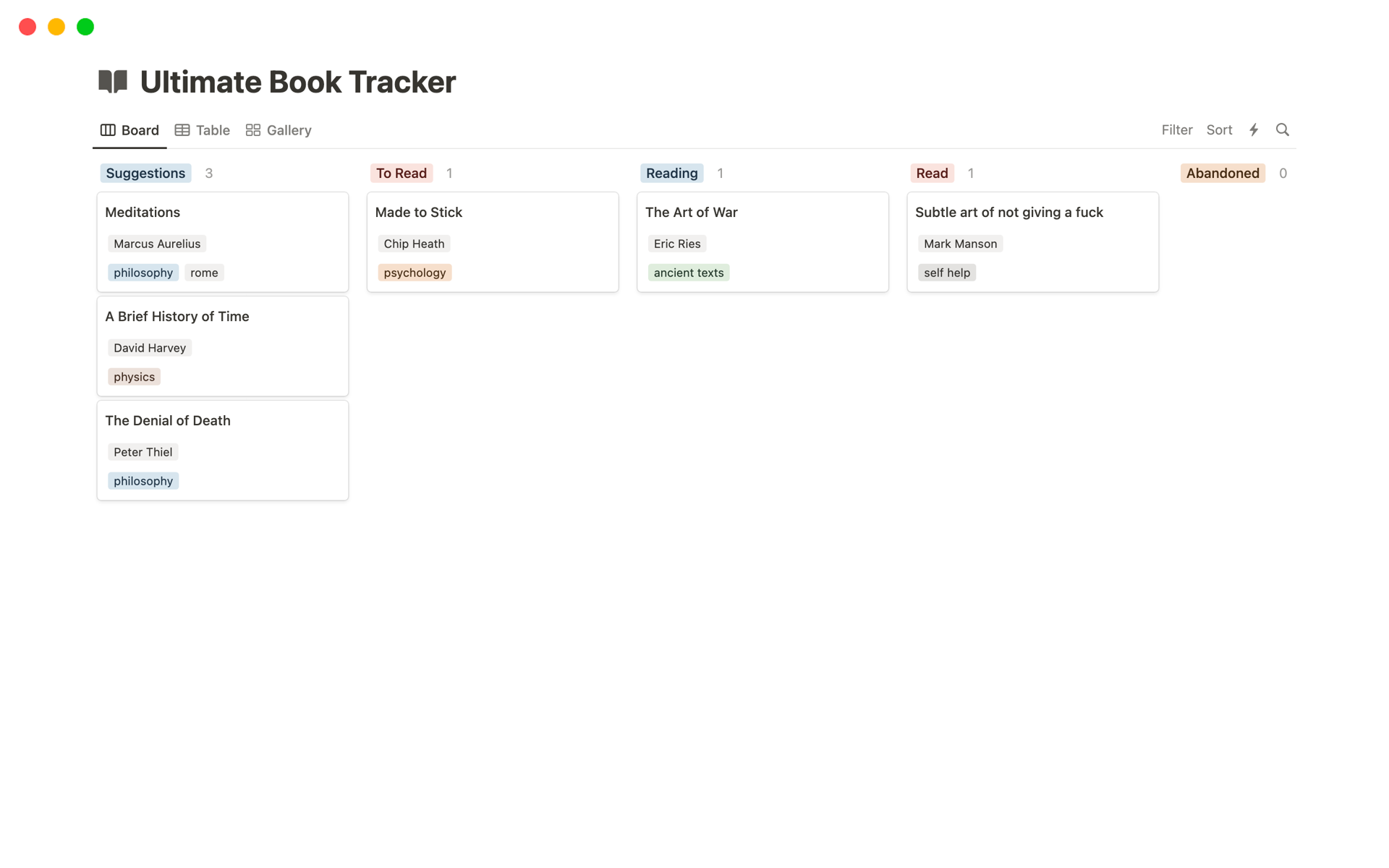 Track your reading journey effortlessly with this Book Tracking Template, featuring customizable fields for book titles, authors, genres, reading status, ratings, and personal reflections, all organized in a visually pleasing and user-friendly layout.