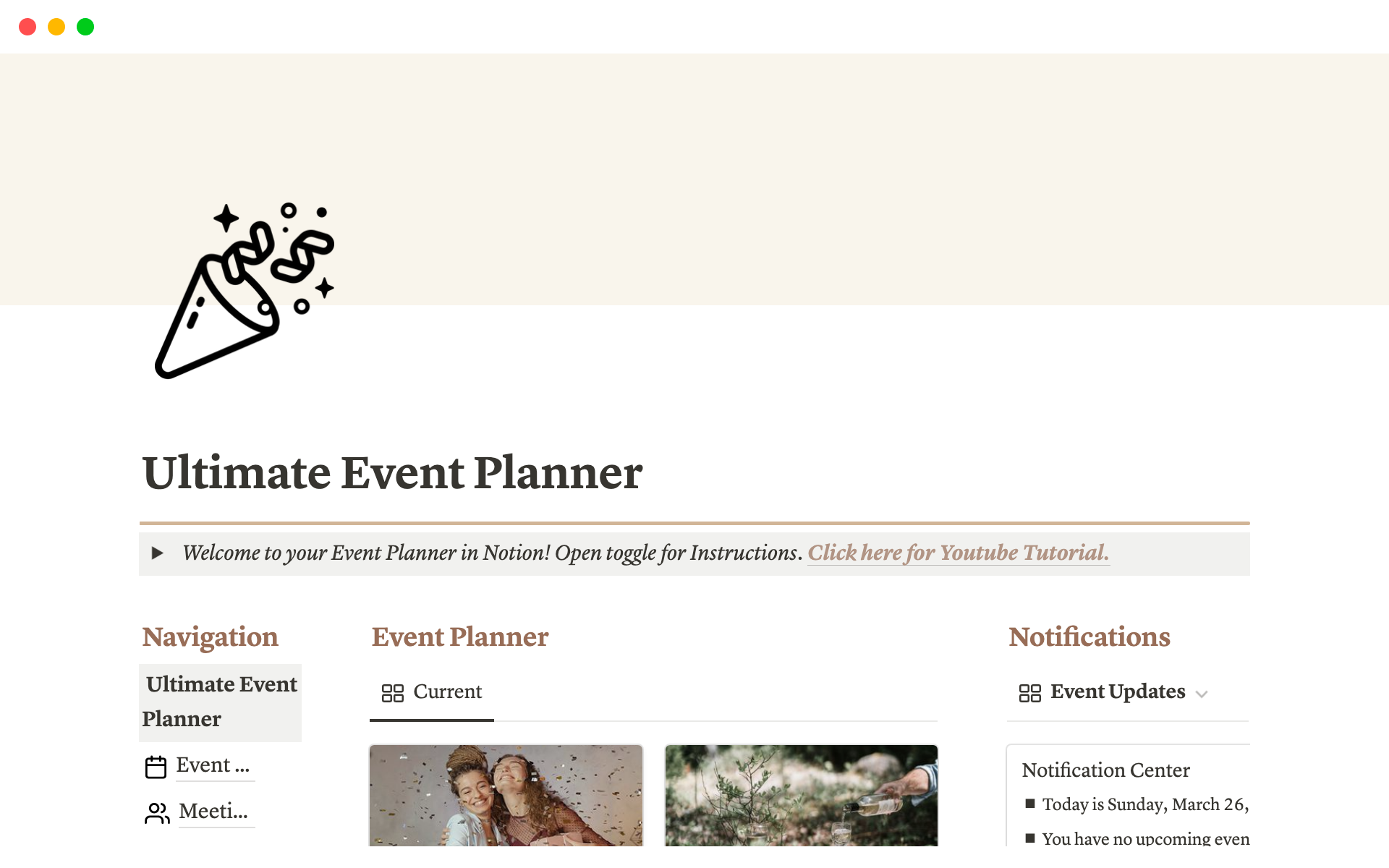 Uma prévia do modelo para Ultimate Event Planner