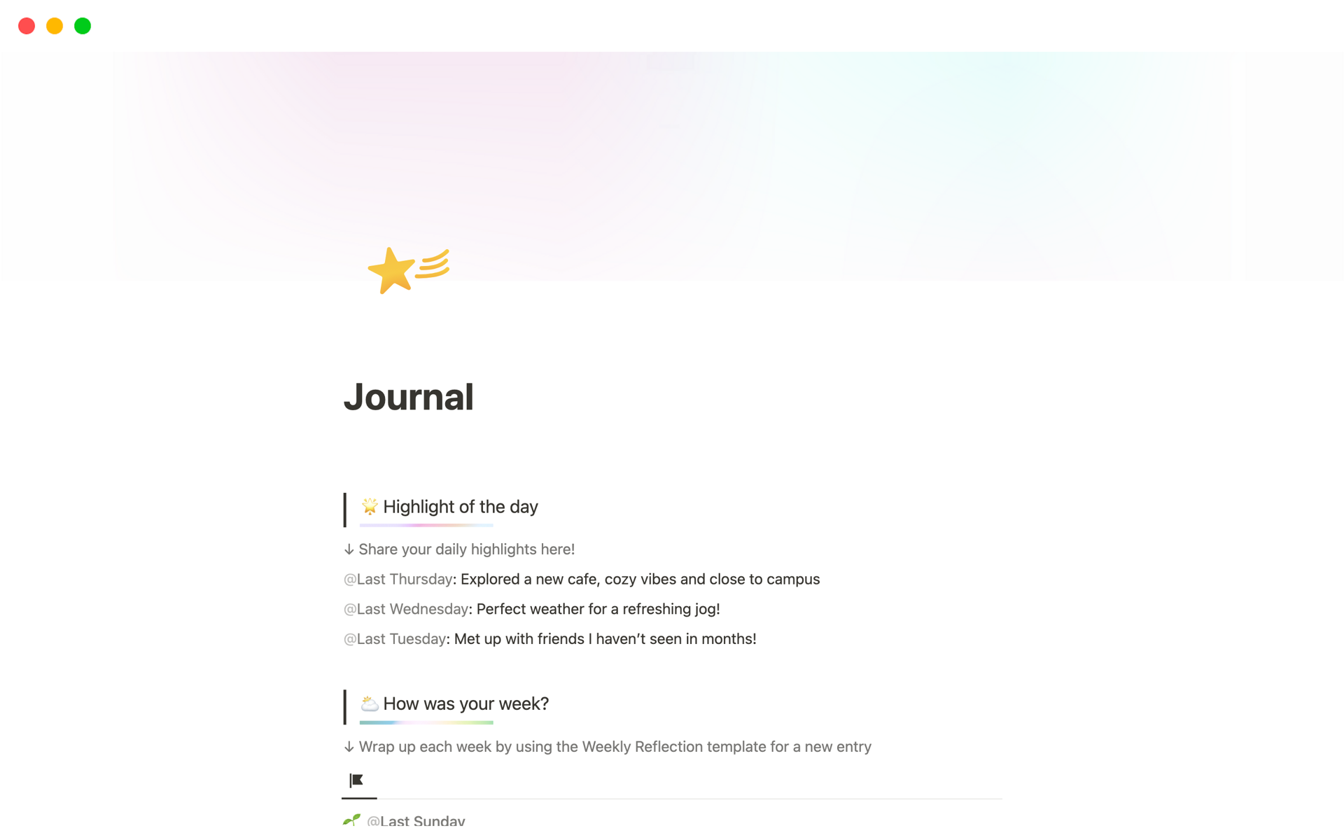 En förhandsgranskning av mallen för Minimal journal
