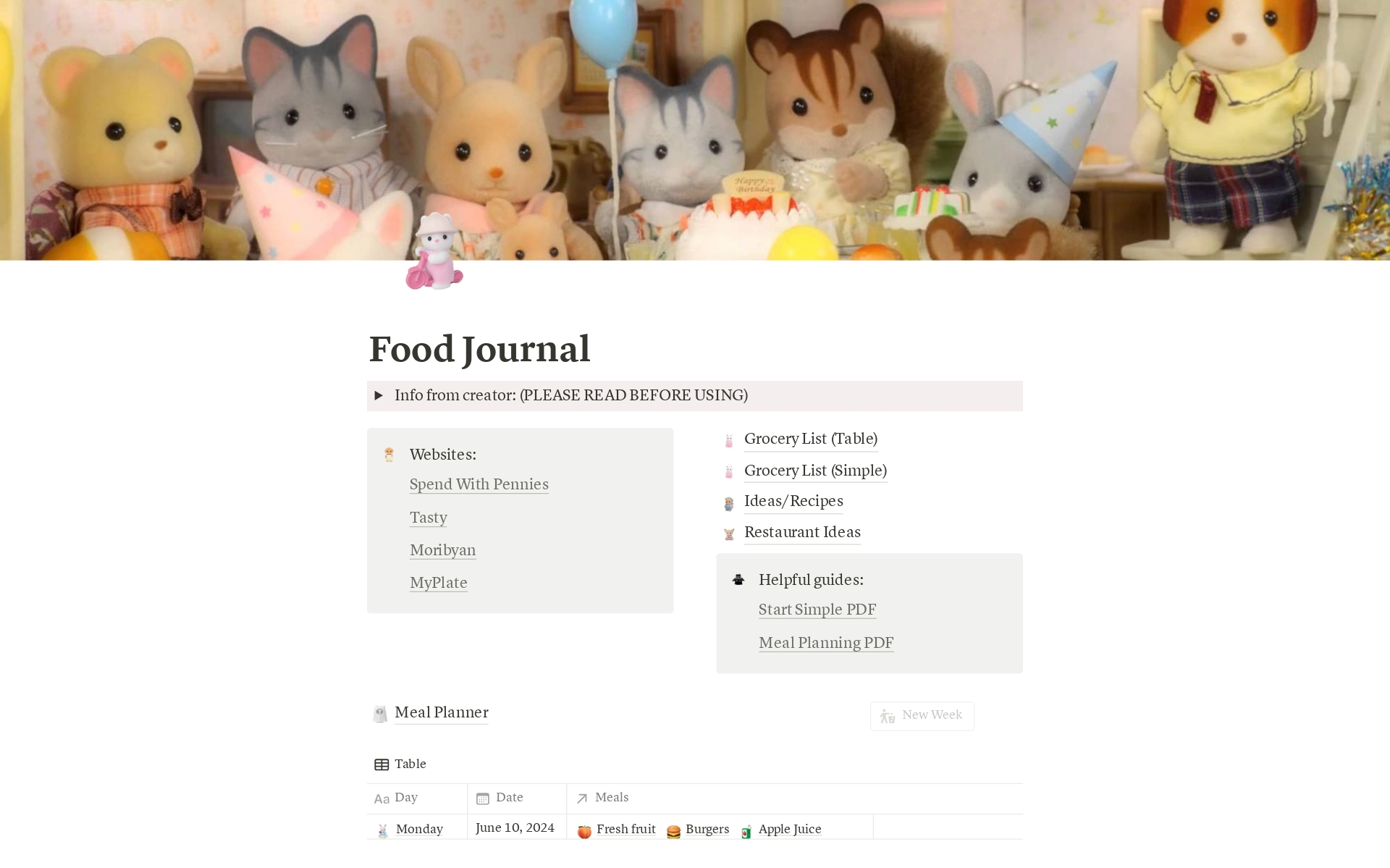 A Notion template for all your grocery/food ideas, plans, shopping lists, etc.
