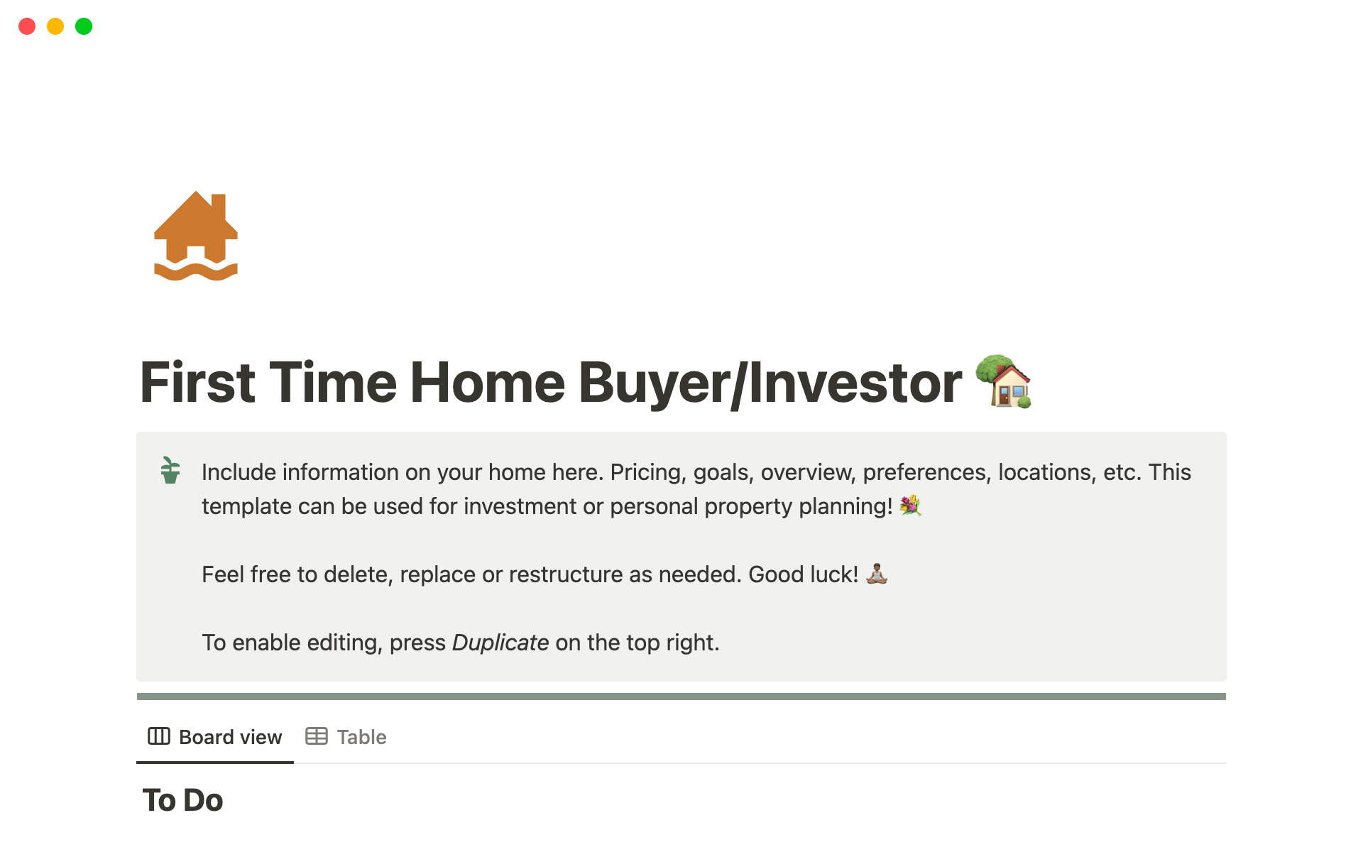 Mallin esikatselu nimelle First Time Home Buyer/Investor Notion