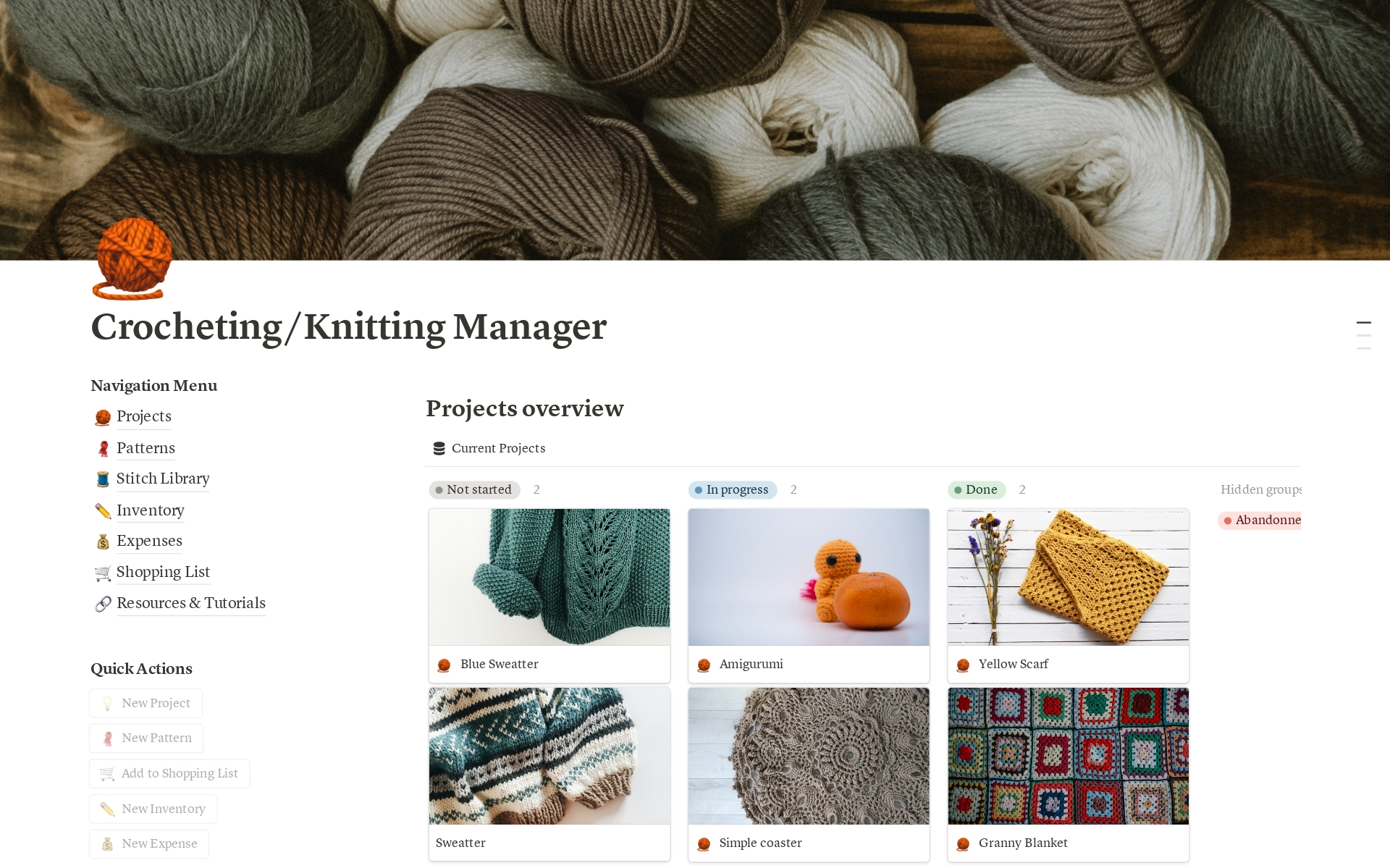 Crochet/Knitting Hubのテンプレートのプレビュー
