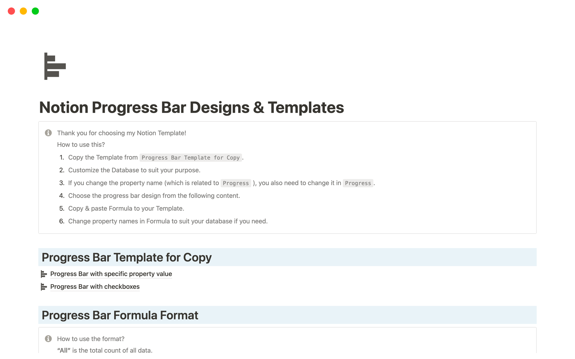 Mallin esikatselu nimelle Notion Progress Bar Designs & Templates