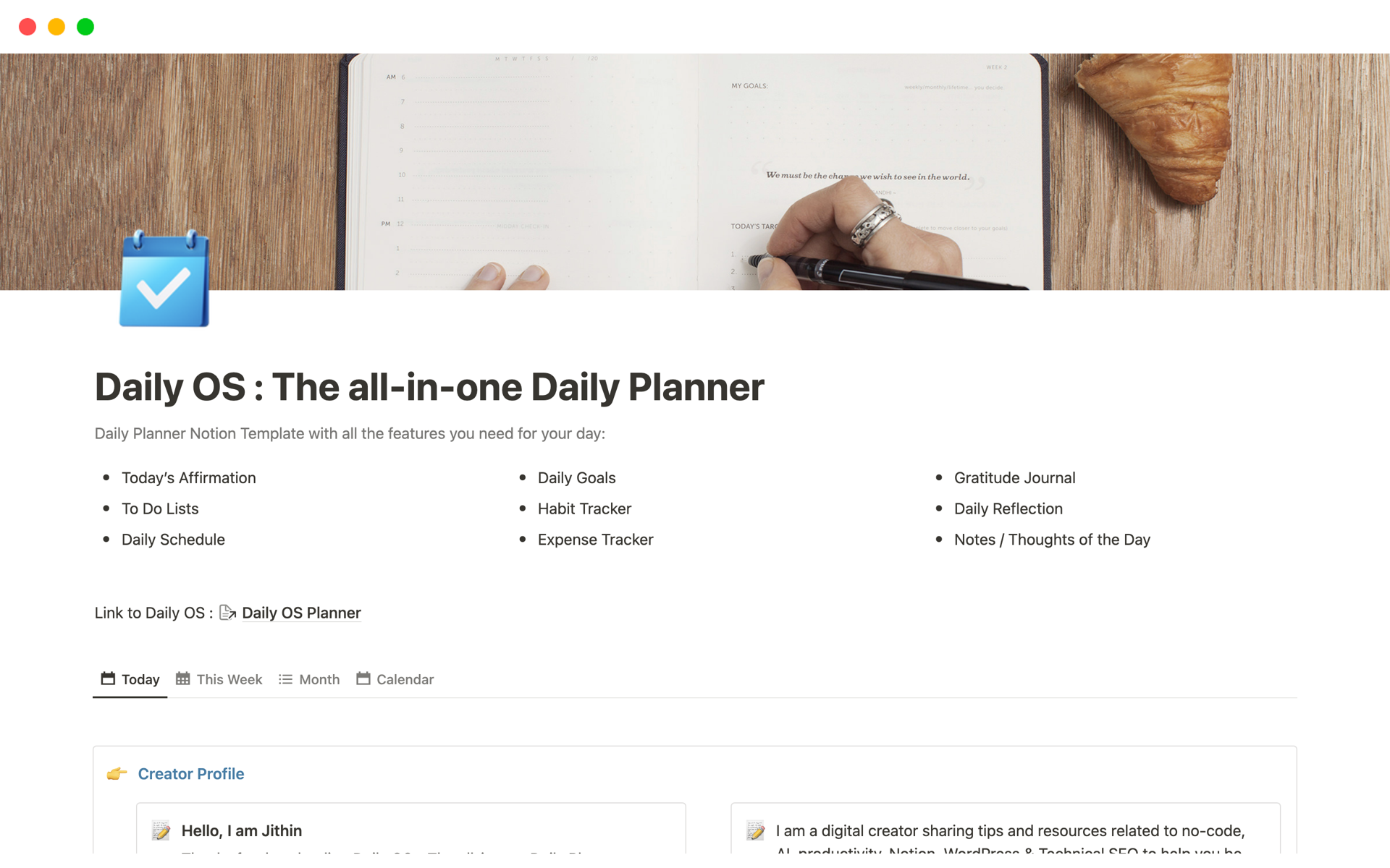 Vista previa de una plantilla para Daily OS Daily Planner