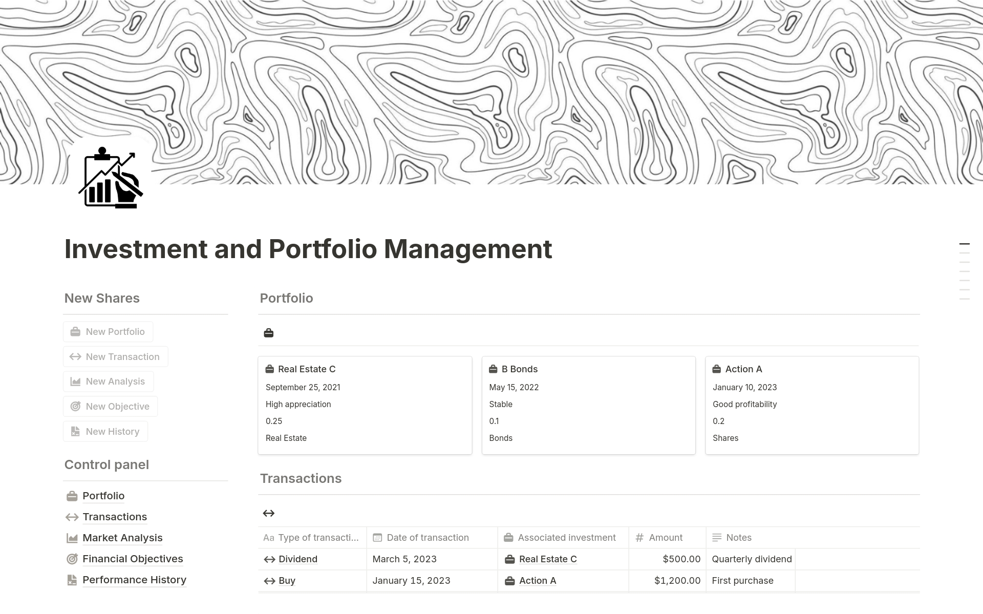 A template preview for Investment and Portfolio Management