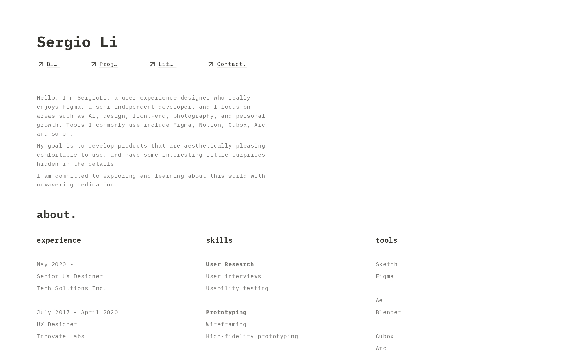 A template preview for Minimalist personal website
