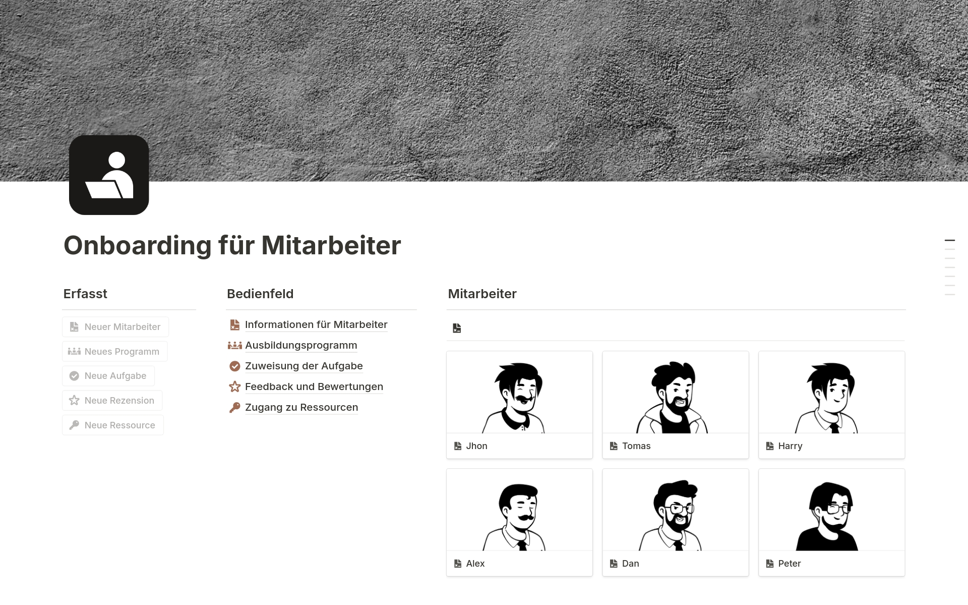 A template preview for Onboarding für Mitarbeiter 