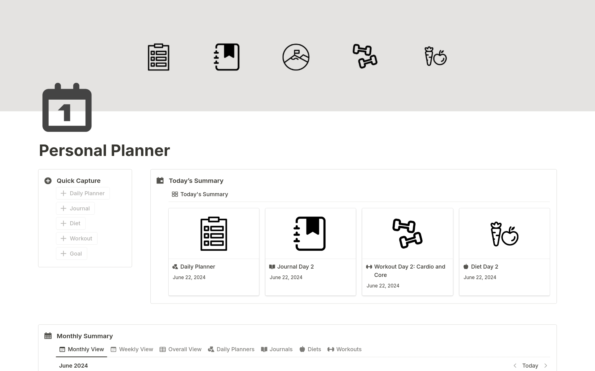 A template preview for Personal Planner