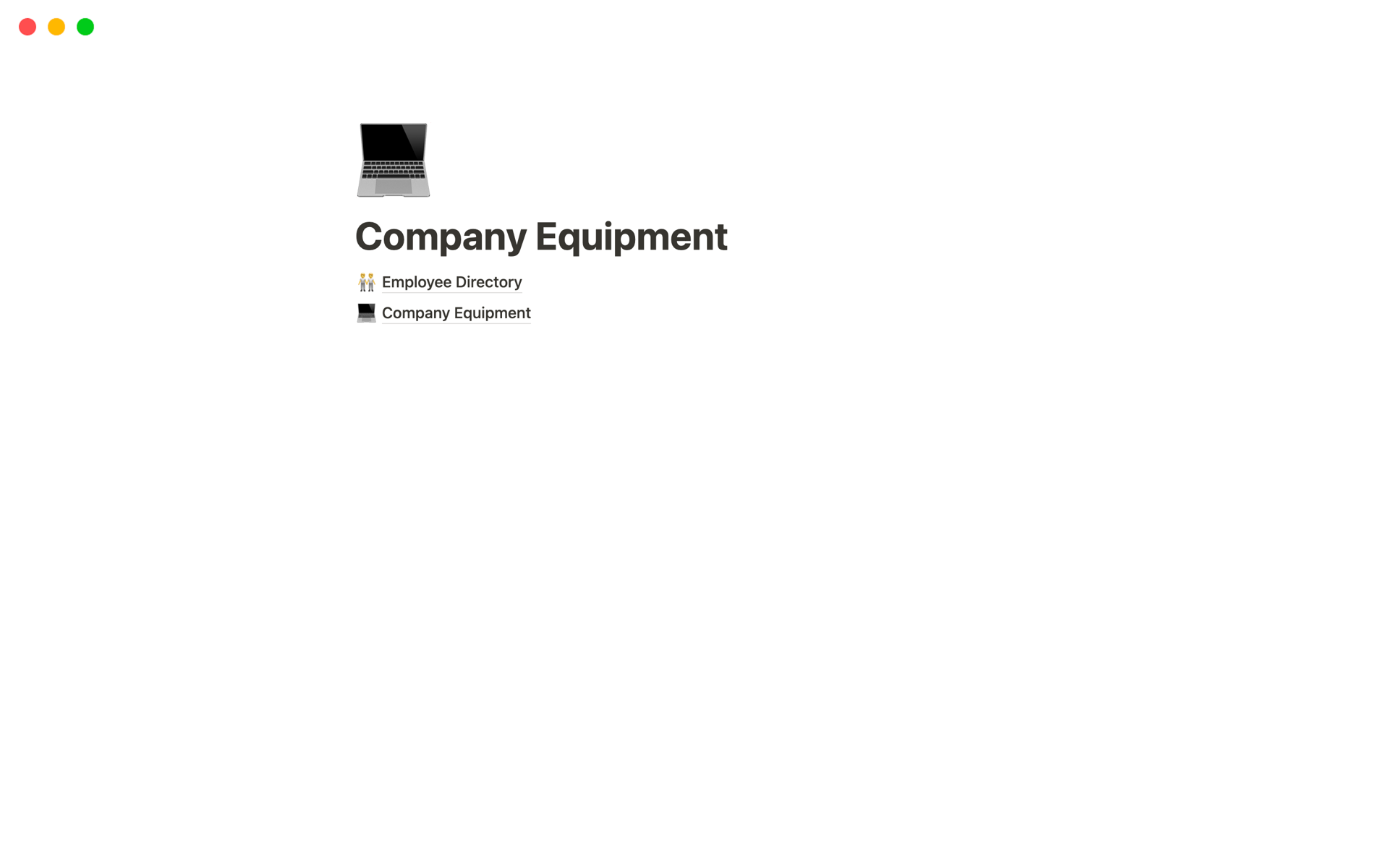 En förhandsgranskning av mallen för Company Equipment Log