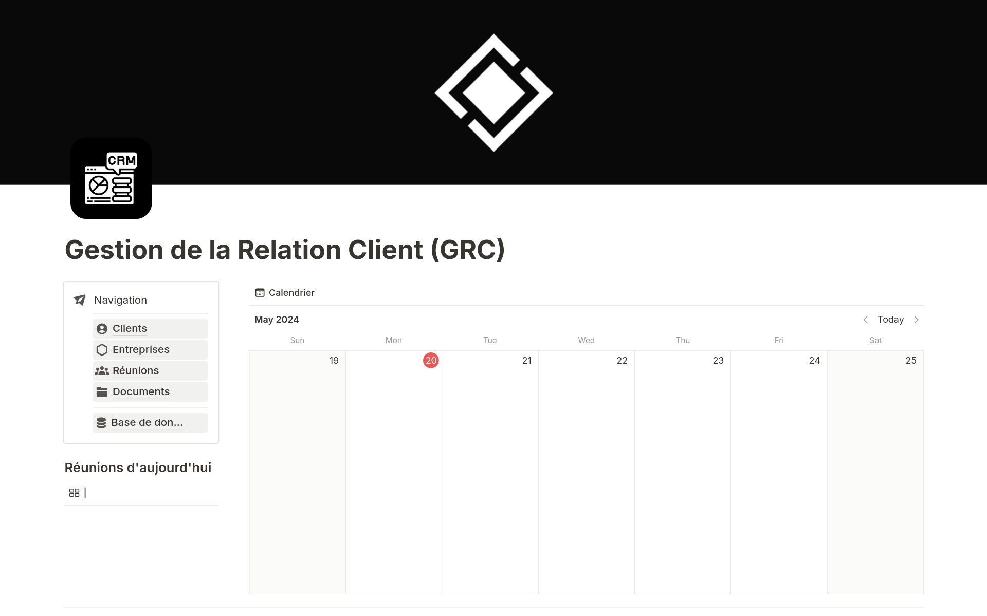 En forhåndsvisning av mal for Gestion de la Relation Client (GRC)