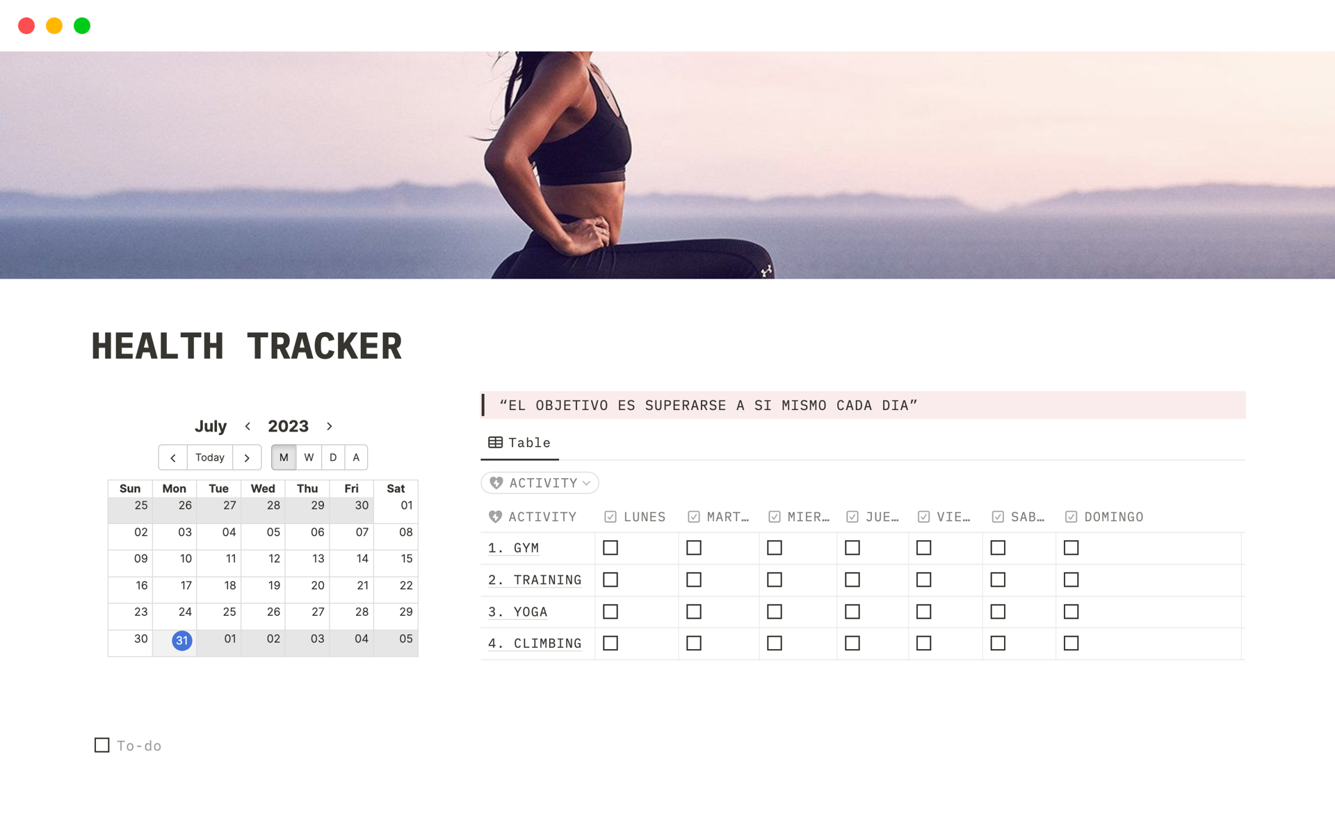 A template preview for HEALTH TRACKER 