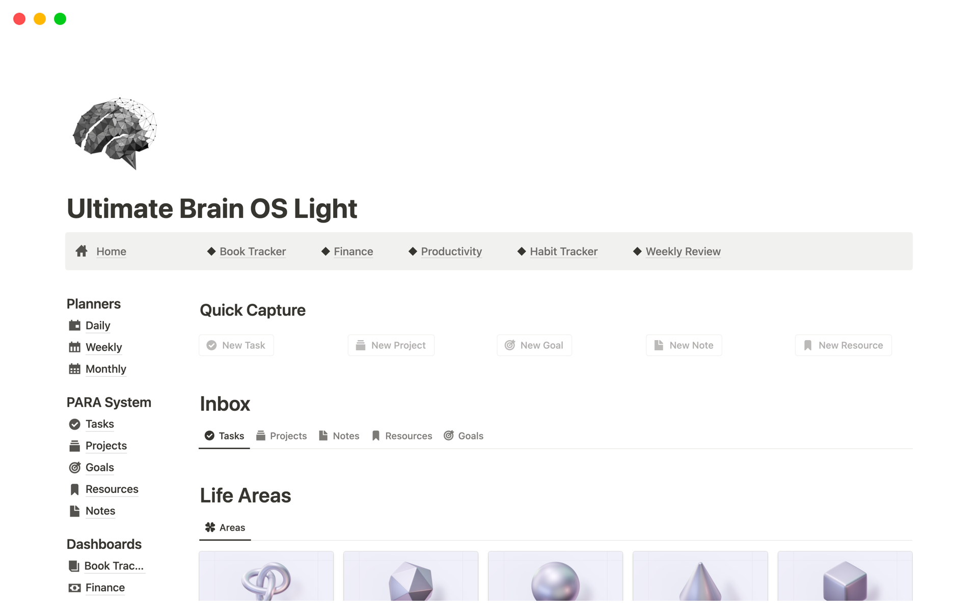 A template preview for Ultimate Brain OS