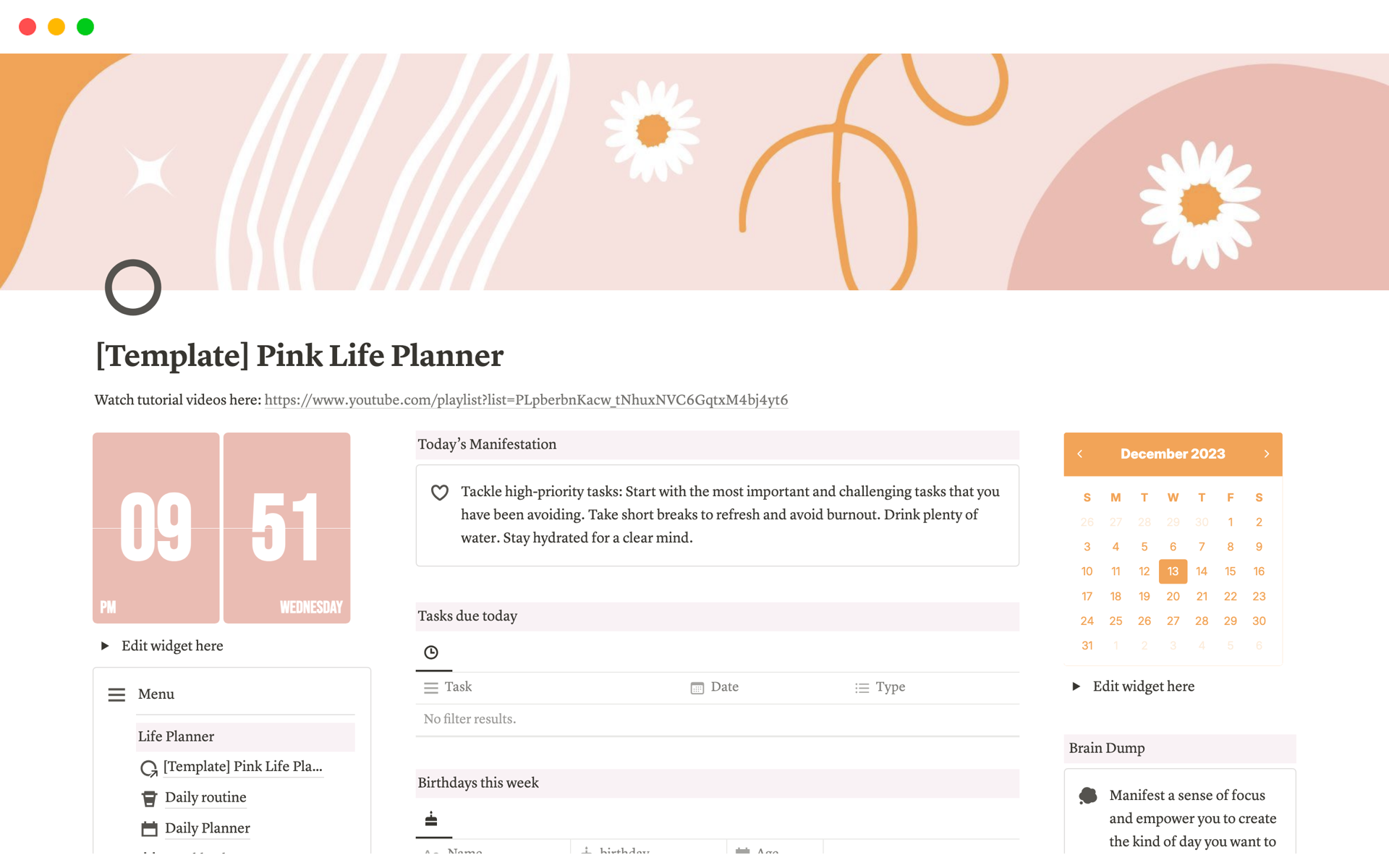 Organise your life in style with the ultimate Notion Life Planner Template. A bright pink and orange notion aesthetic serves as a one-stop dashboard helping you navigate planning, tracking, and goal setting all in one location.