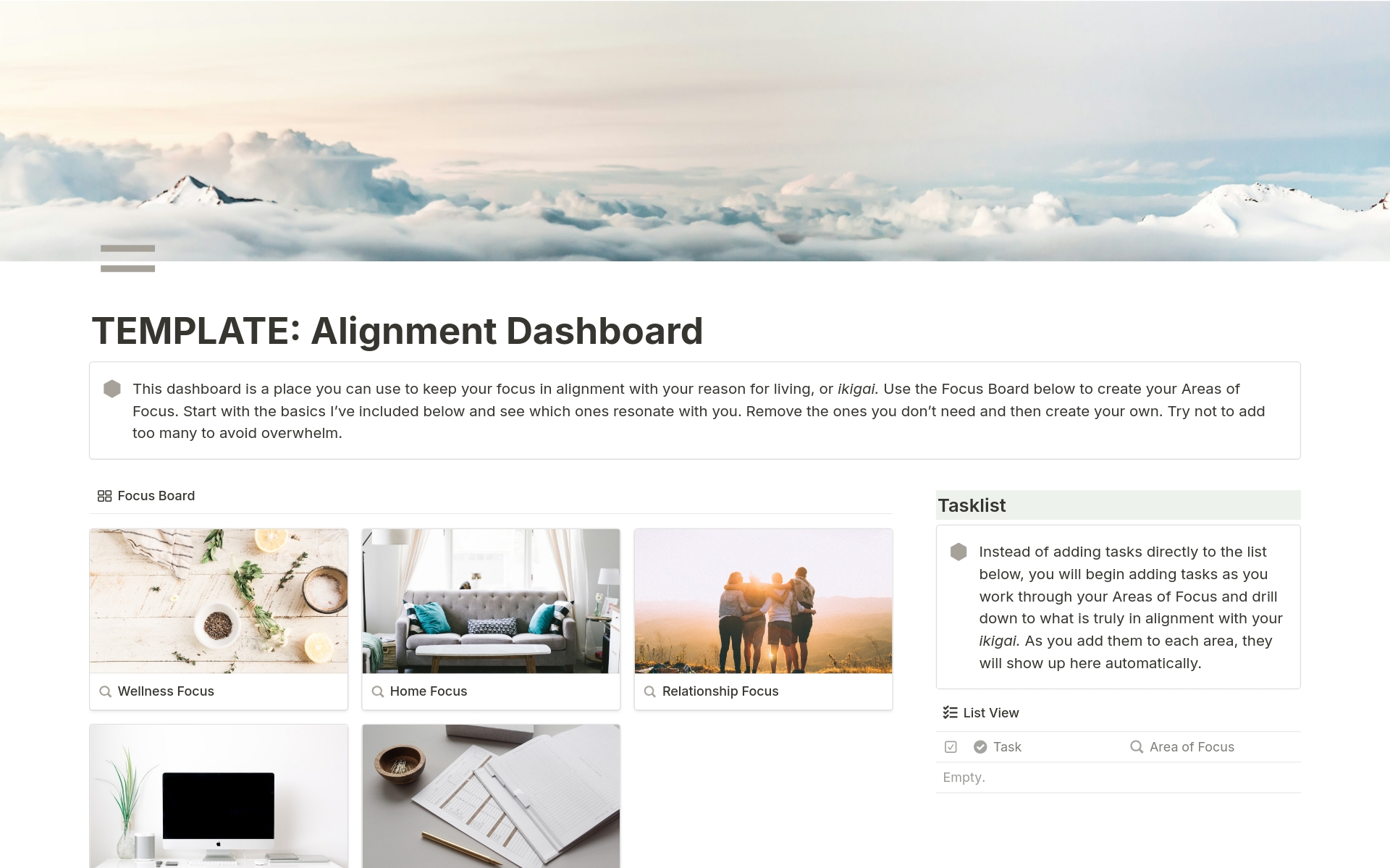 A template preview for Alignment Dashboard