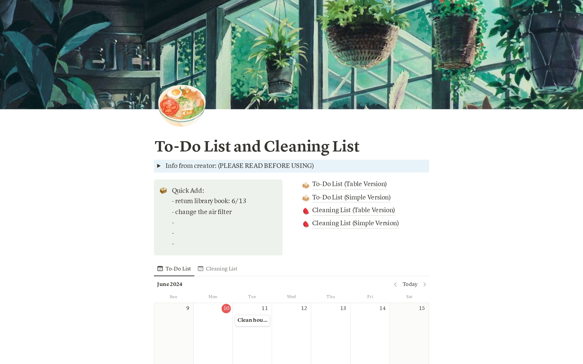 A template preview for To-Do List and Cleaning List
