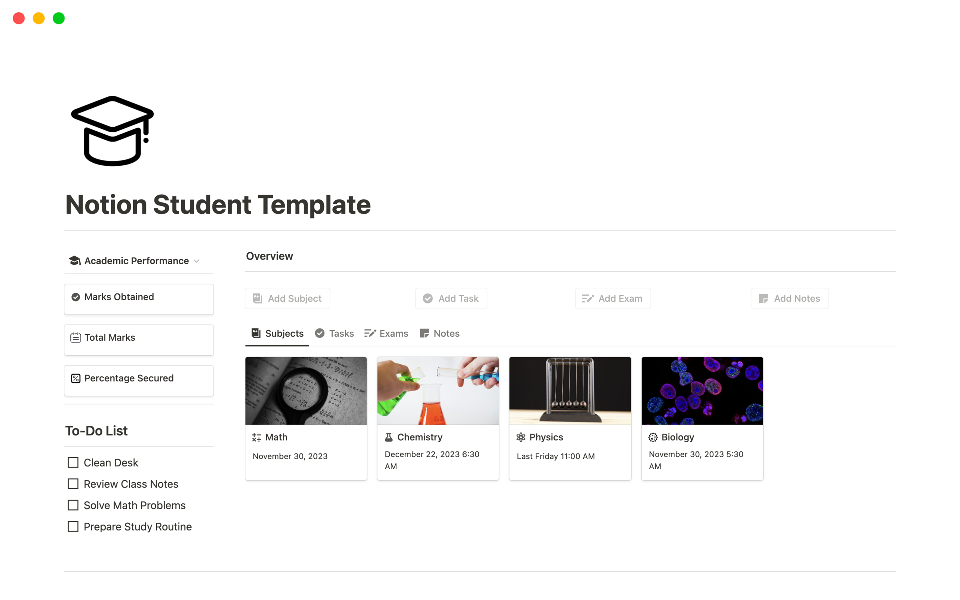 A template preview for Student Academic Planner
