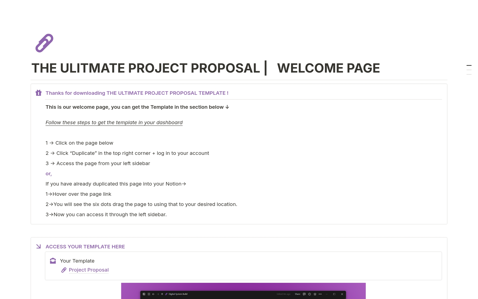 Want to take your Project Proposals to the next level?

This is the template for you!

"Use this project proposal template to craft compelling, professional proposals with your brand identity, seamlessly within Notion."
