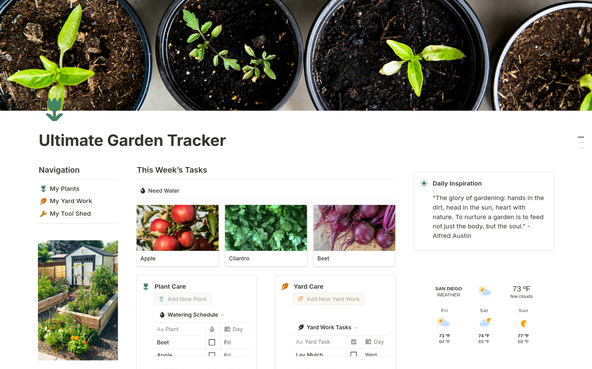 Vista previa de una plantilla para Ultimate Garden Tracker