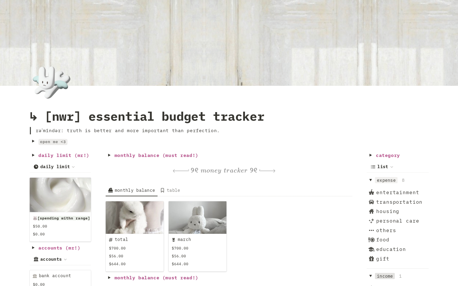 A template preview for Essential Budget Tracker | Limit, Track, Thrive
