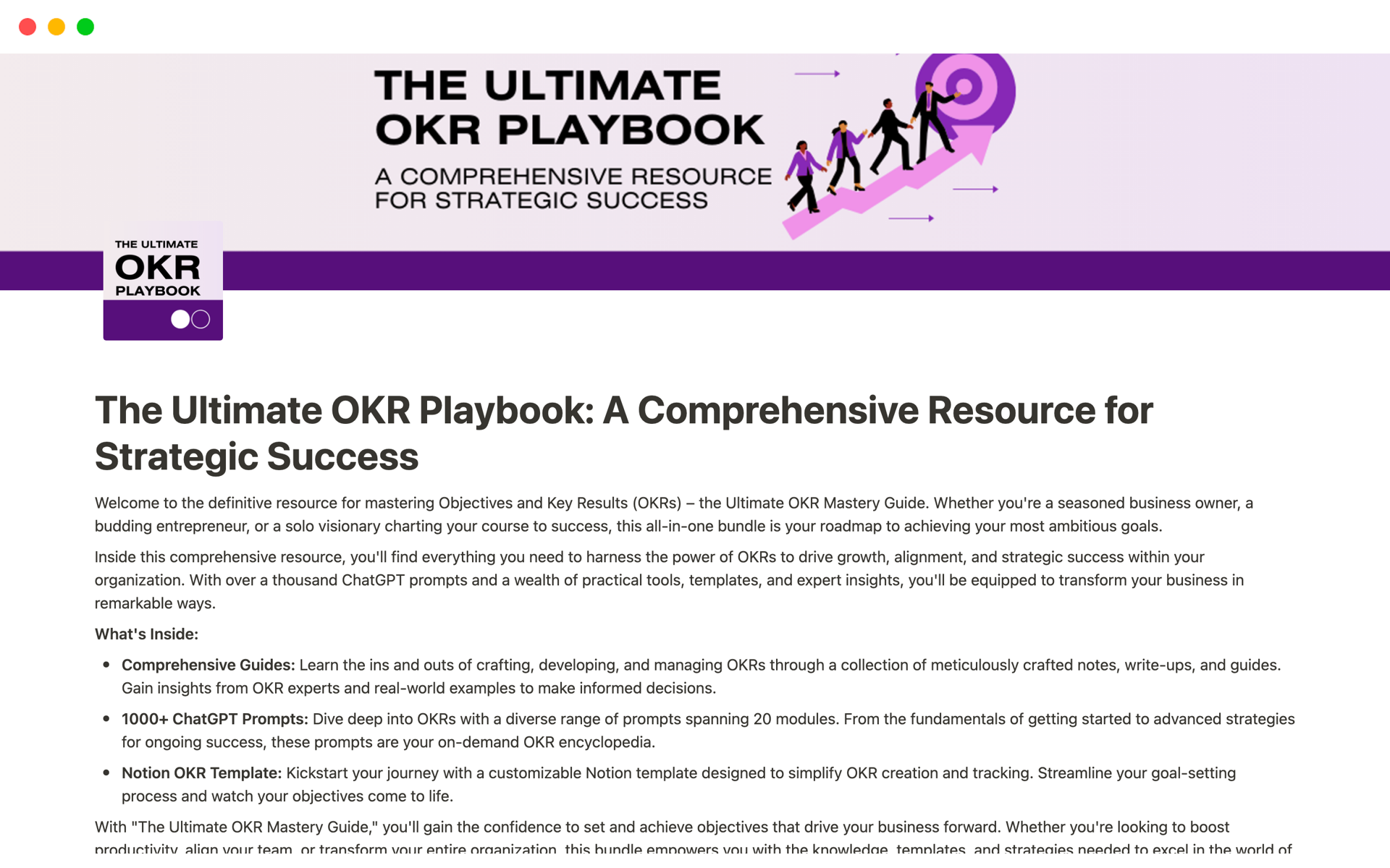 En förhandsgranskning av mallen för The Ultimate OKR Playbook