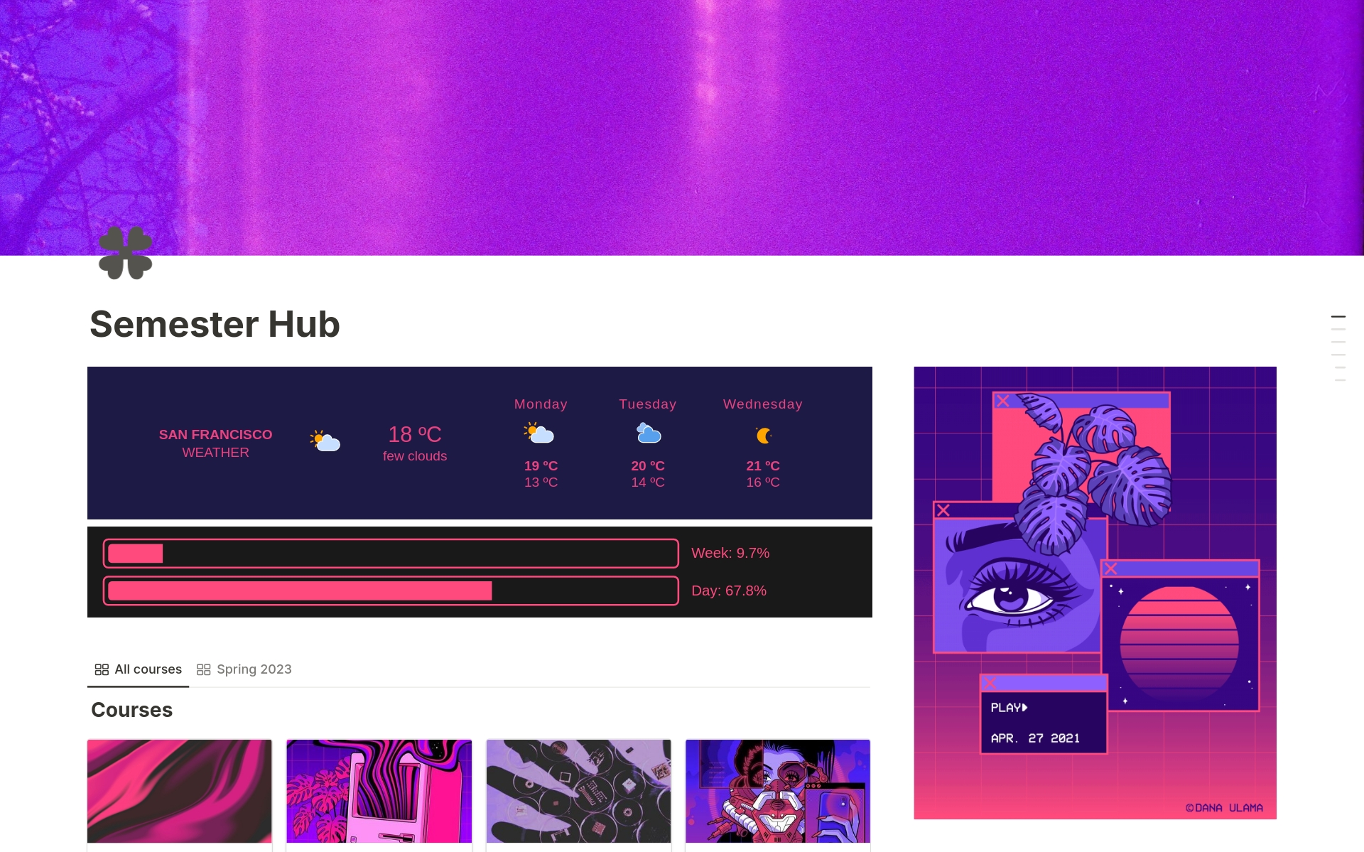 A template preview for Semester Hub