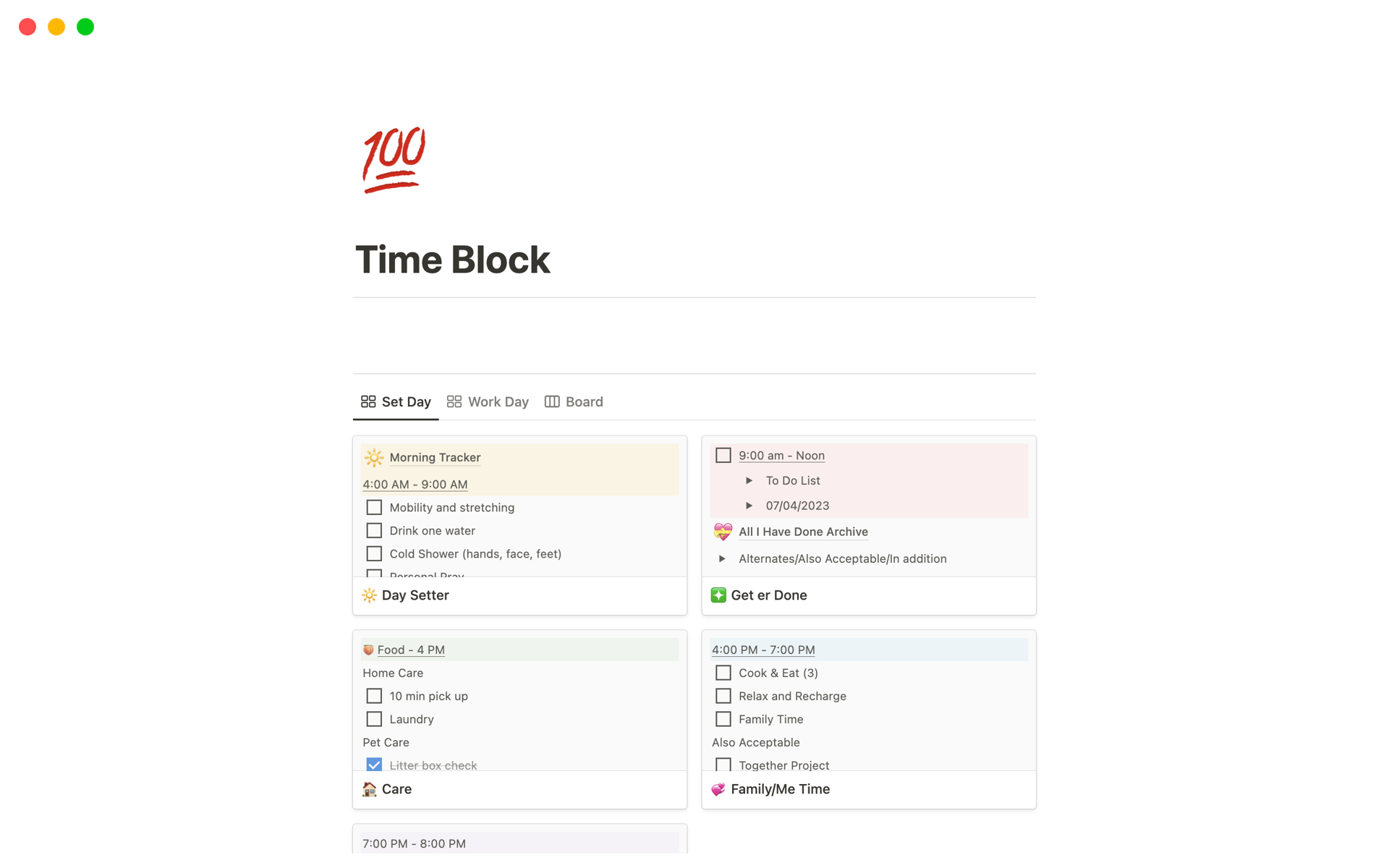 Eine Vorlagenvorschau für Time Block