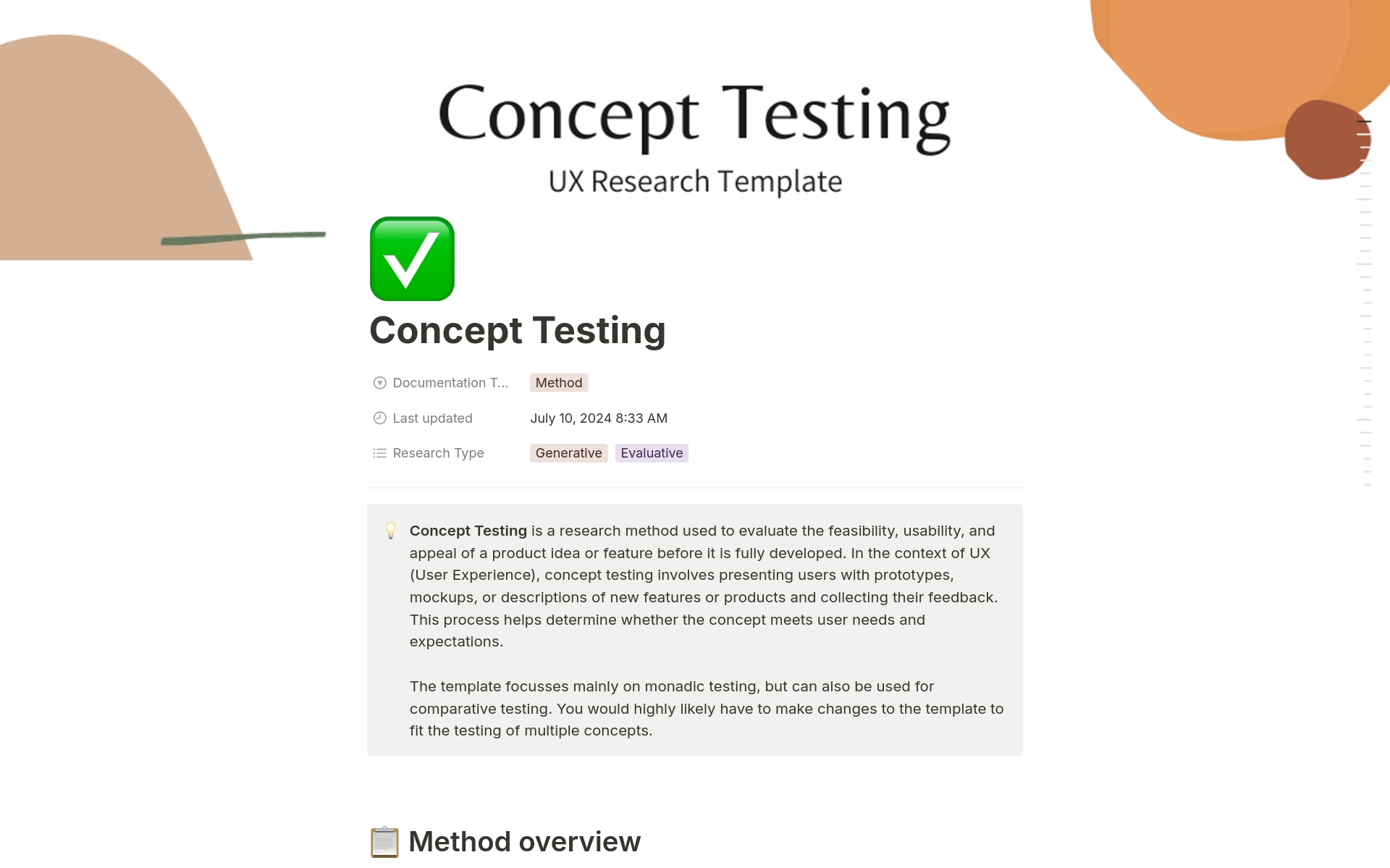 A template preview for UX Concept Testing Research