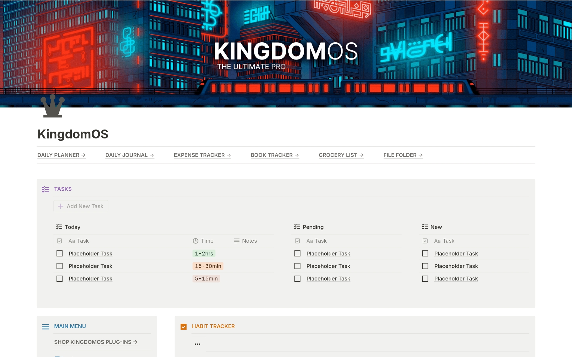 Vista previa de plantilla para KingdomOS - The Ultimate Productivity System
