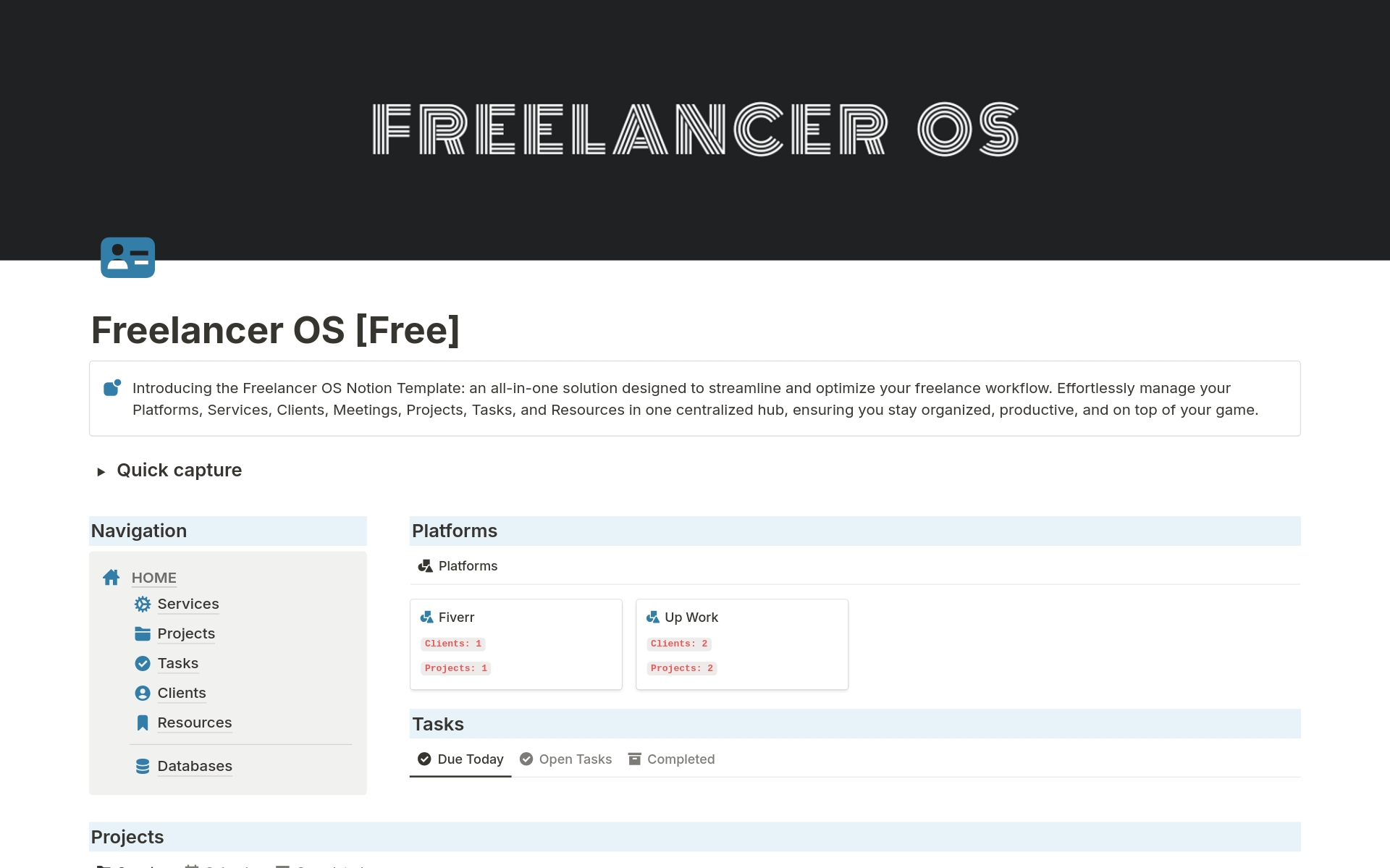 En forhåndsvisning av mal for Freelancer OS