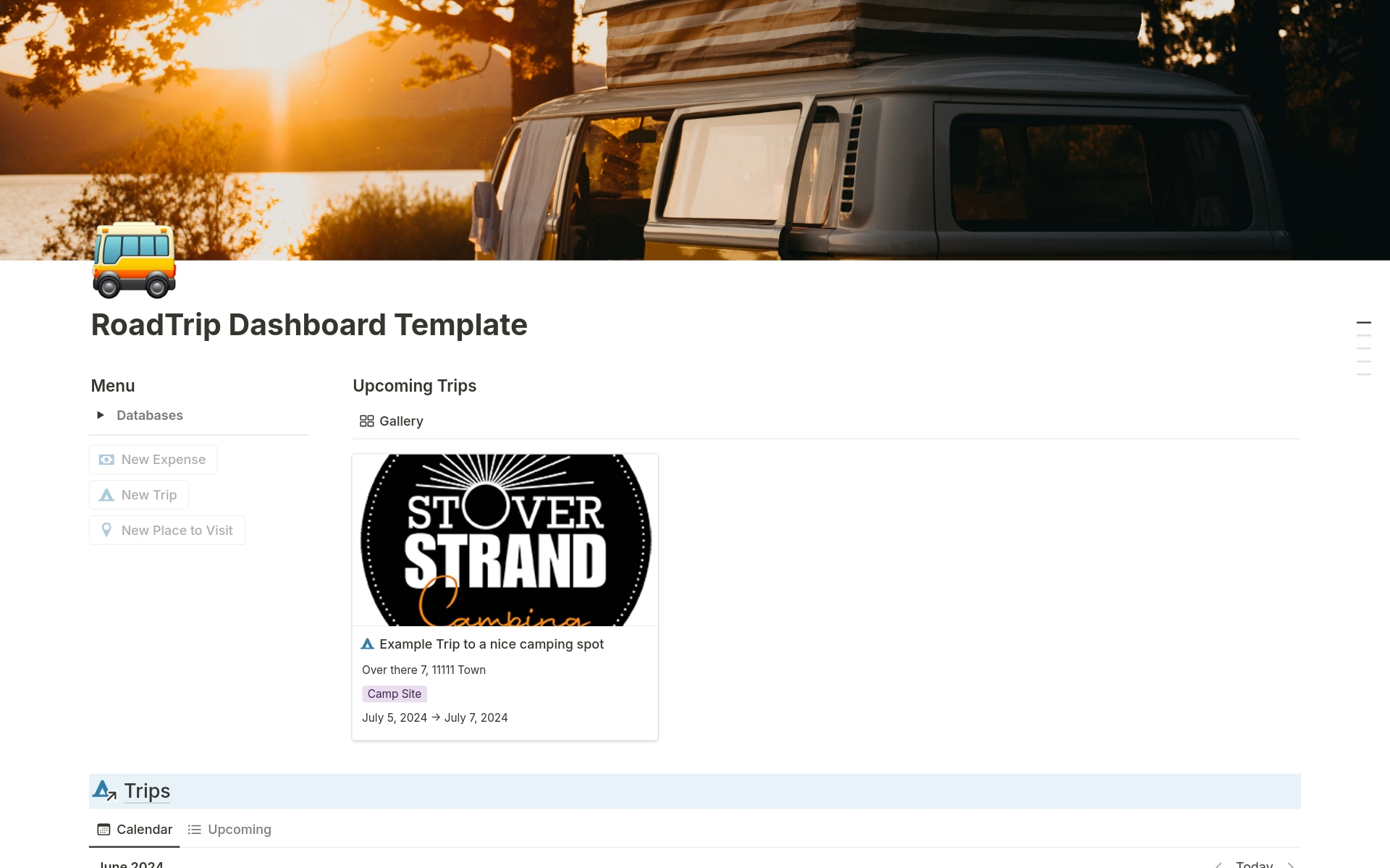 A template preview for RoadTrip Dashboard