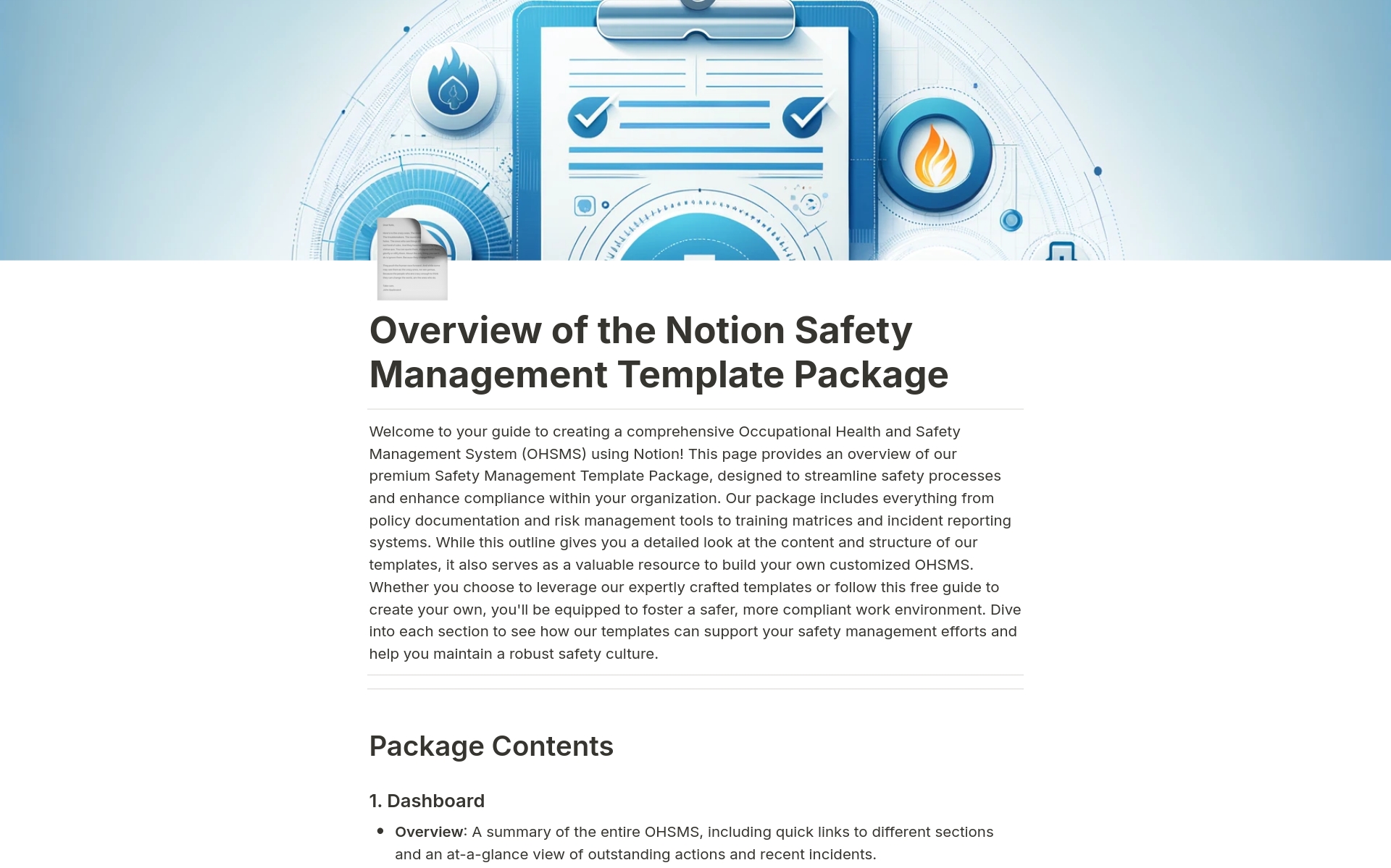 This page provides an overview of our premium Safety Management Template Package, designed to streamline safety processes and enhance compliance within your organization. 