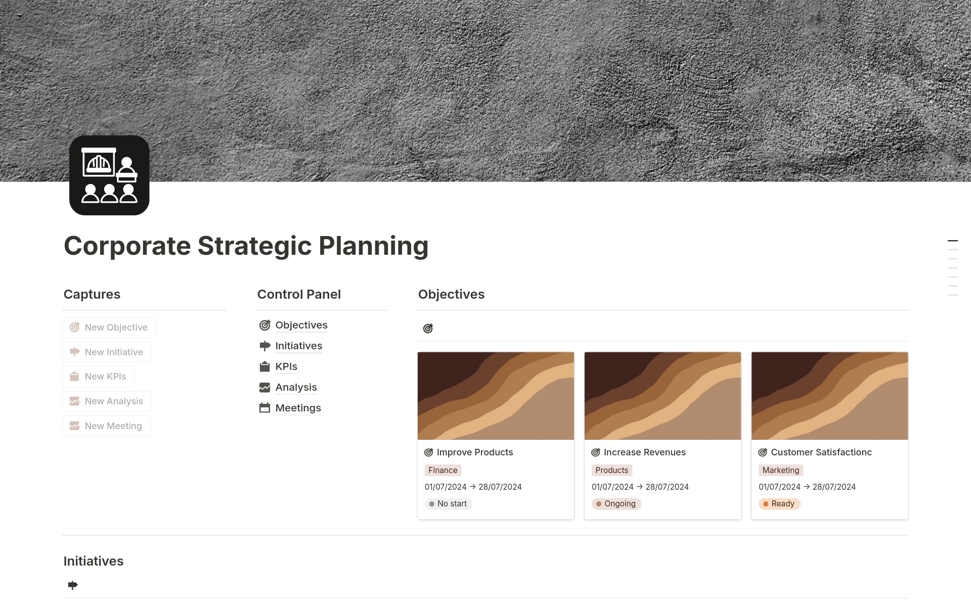 En forhåndsvisning av mal for Corporate Strategic Planning 