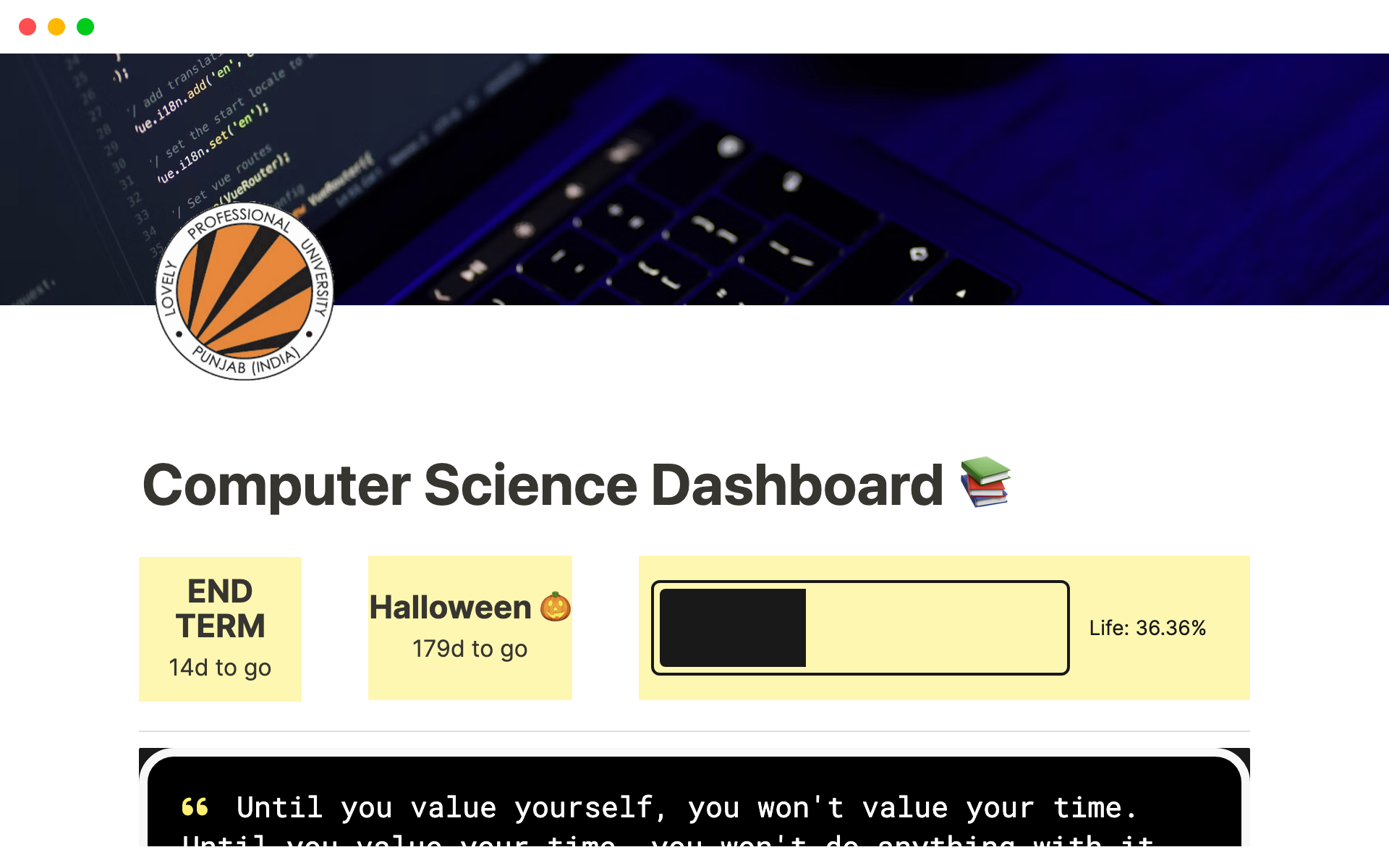 En förhandsgranskning av mallen för Computer Science Dashboard