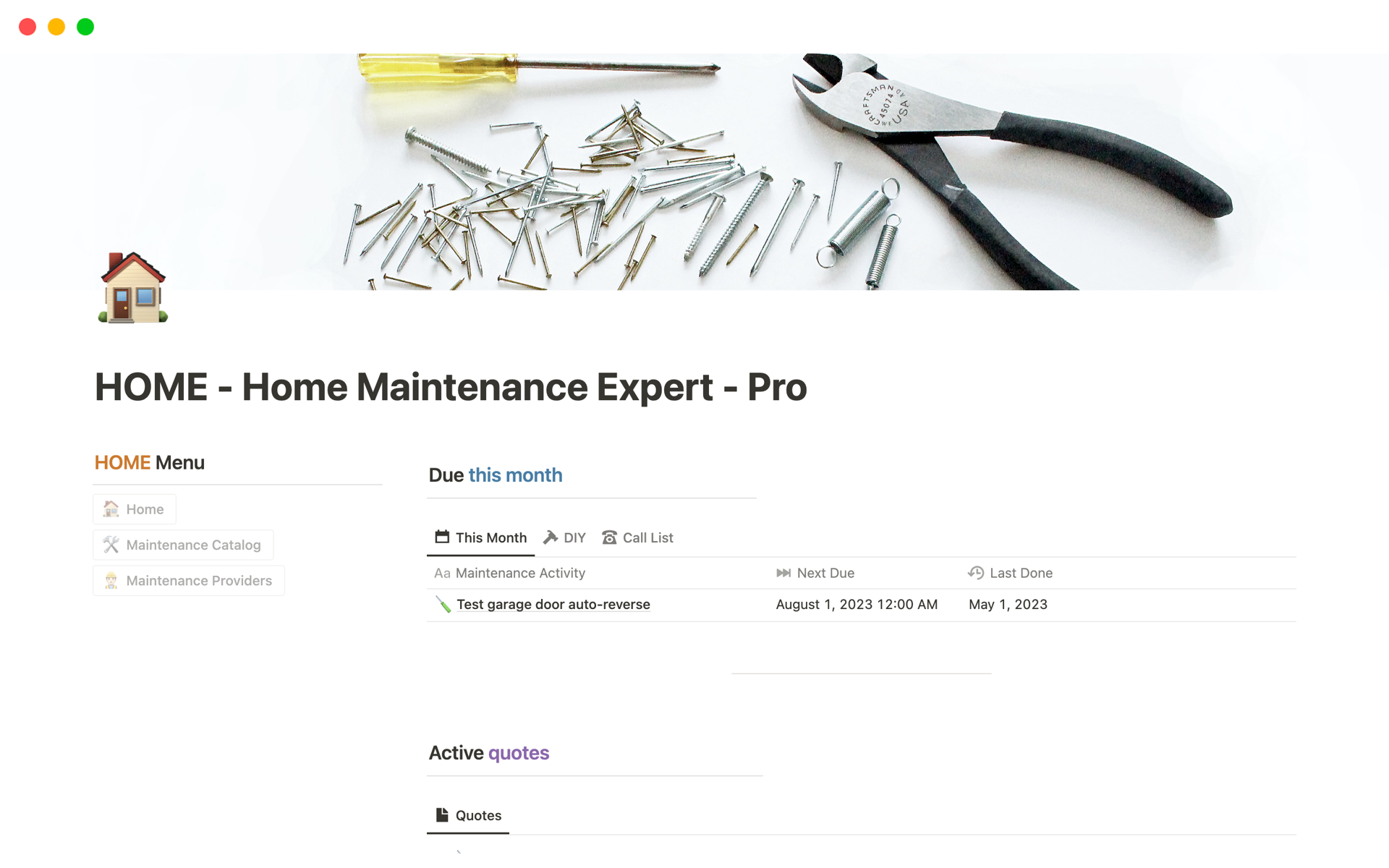 Eine Vorlagenvorschau für HOME - Home Maintenance Expert - Pro