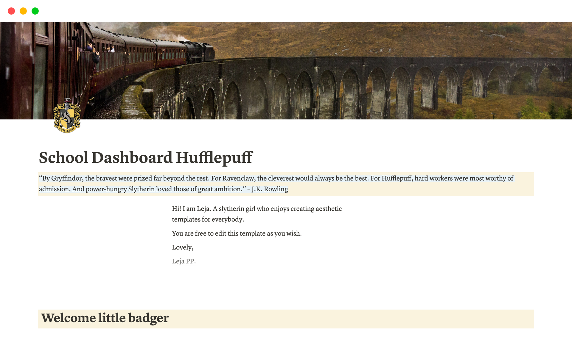 A template preview for School Dashboard Hufflepuff