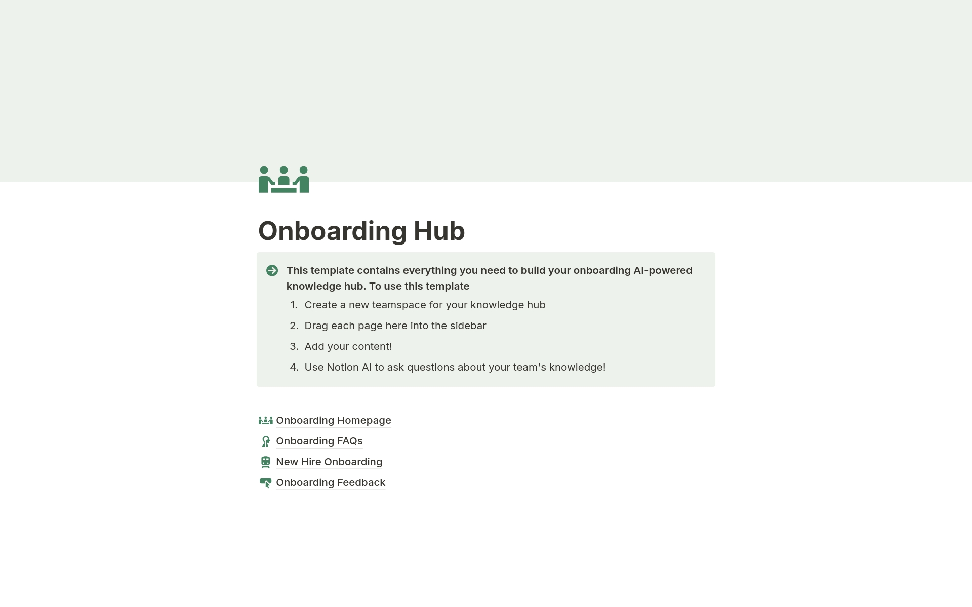 A template preview for AI Onboarding Hub