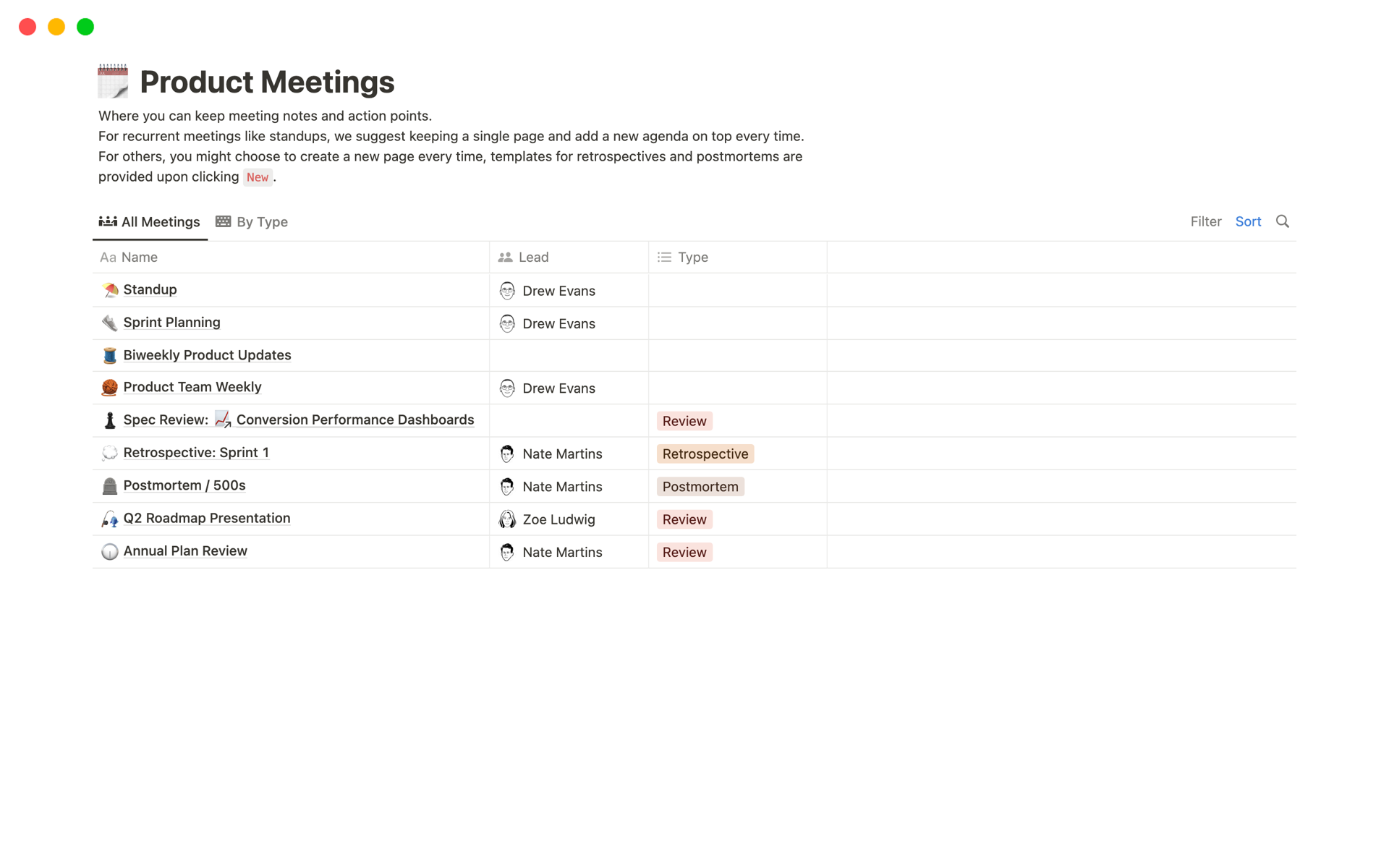 Vista previa de una plantilla para Paquete para reuniones de desarrollo de producto