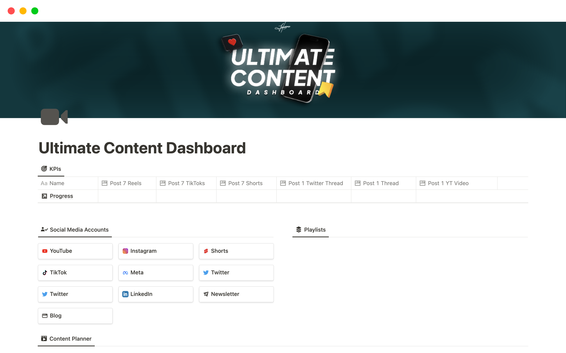 Vista previa de plantilla para Ultimate Content Dashboard