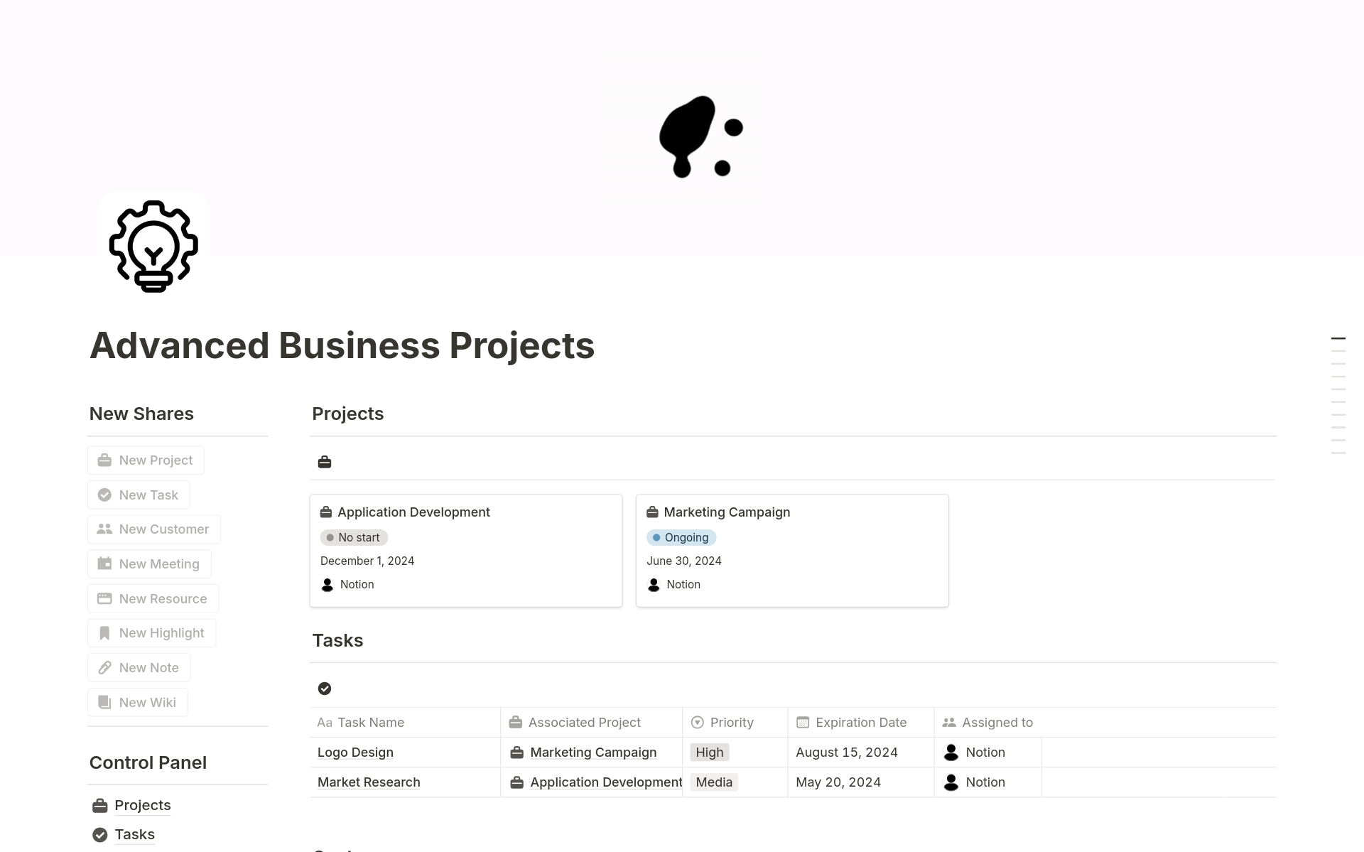 A template preview for Advanced Business Projects