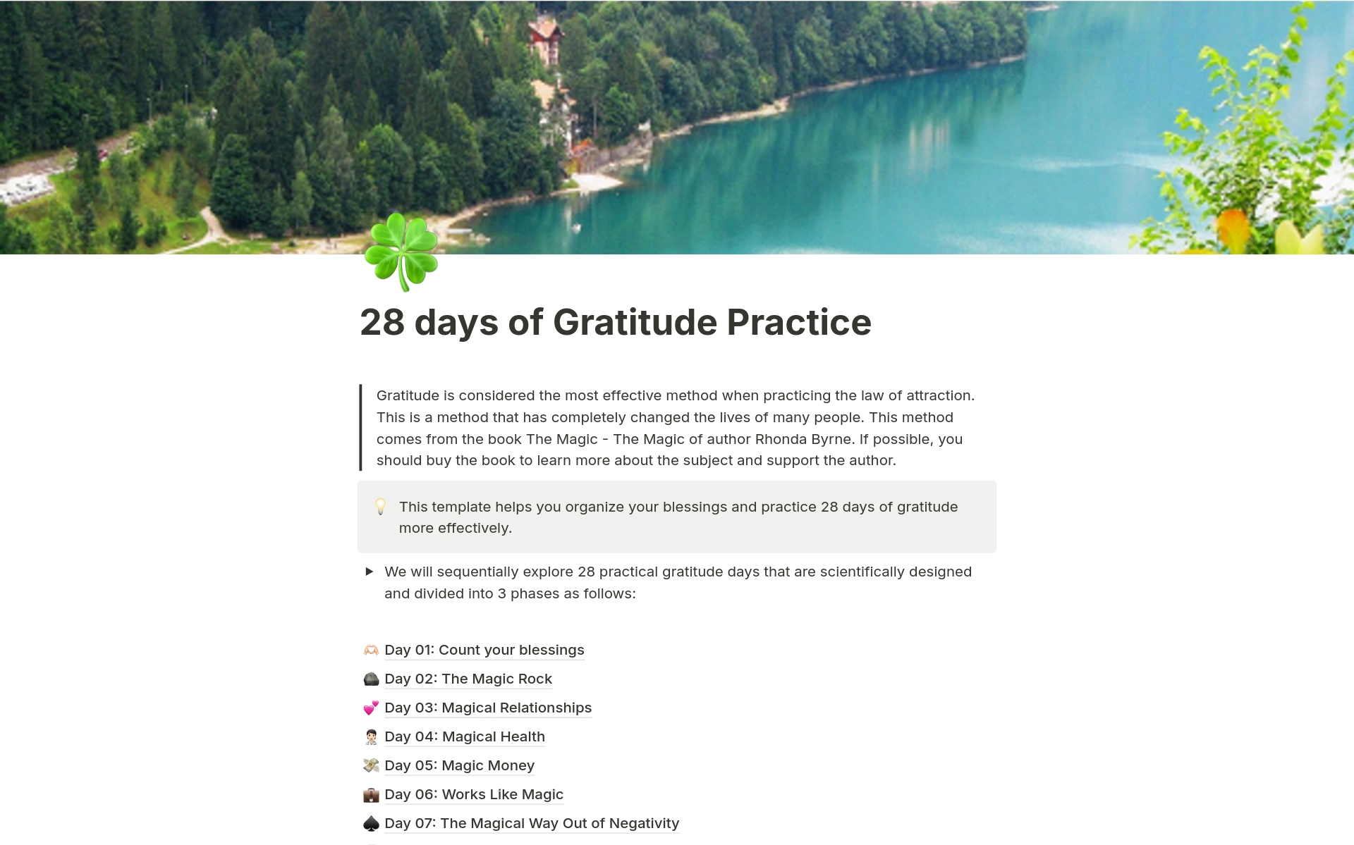 En forhåndsvisning av mal for 28 days of Gratitude Practice