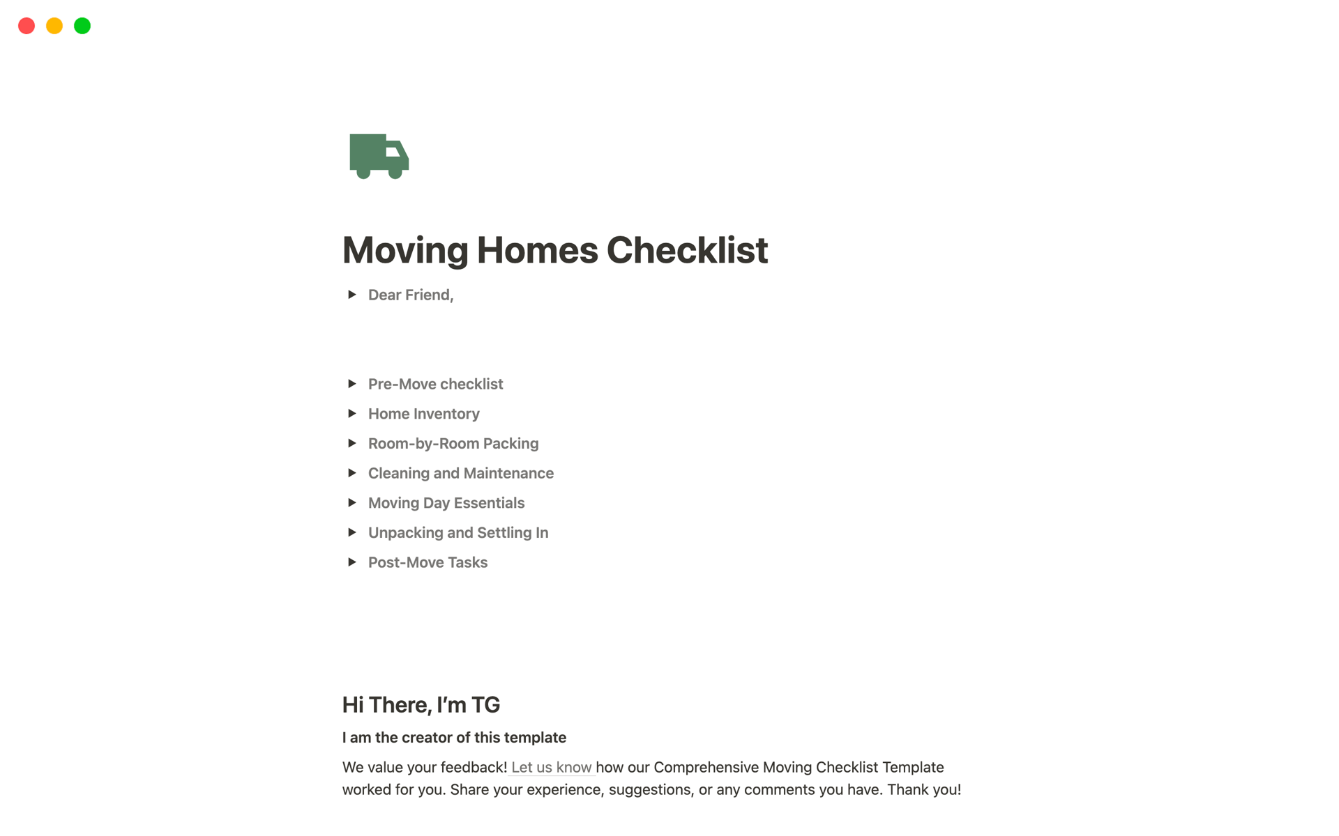 Vista previa de una plantilla para Moving Homes Checklist