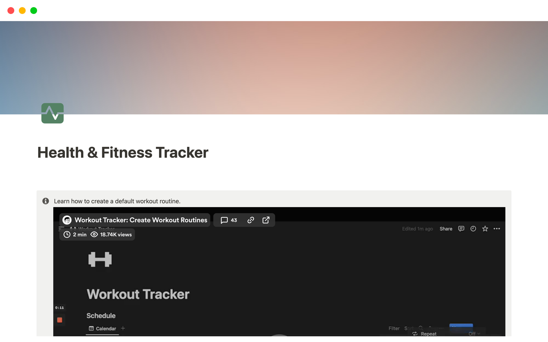 En förhandsgranskning av mallen för Health & Fitness Tracker