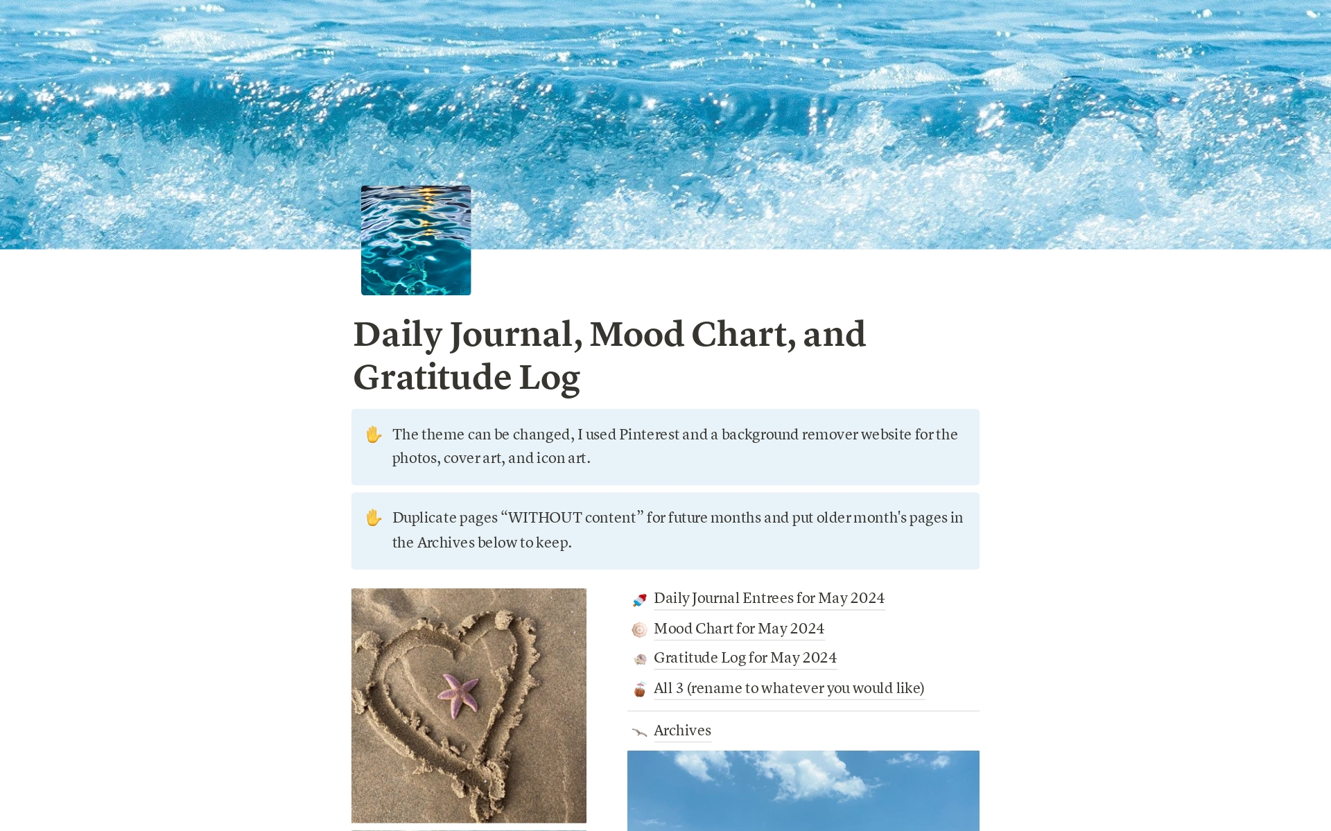 A template preview for Daily Journal, Mood Chart, and Gratitude Log