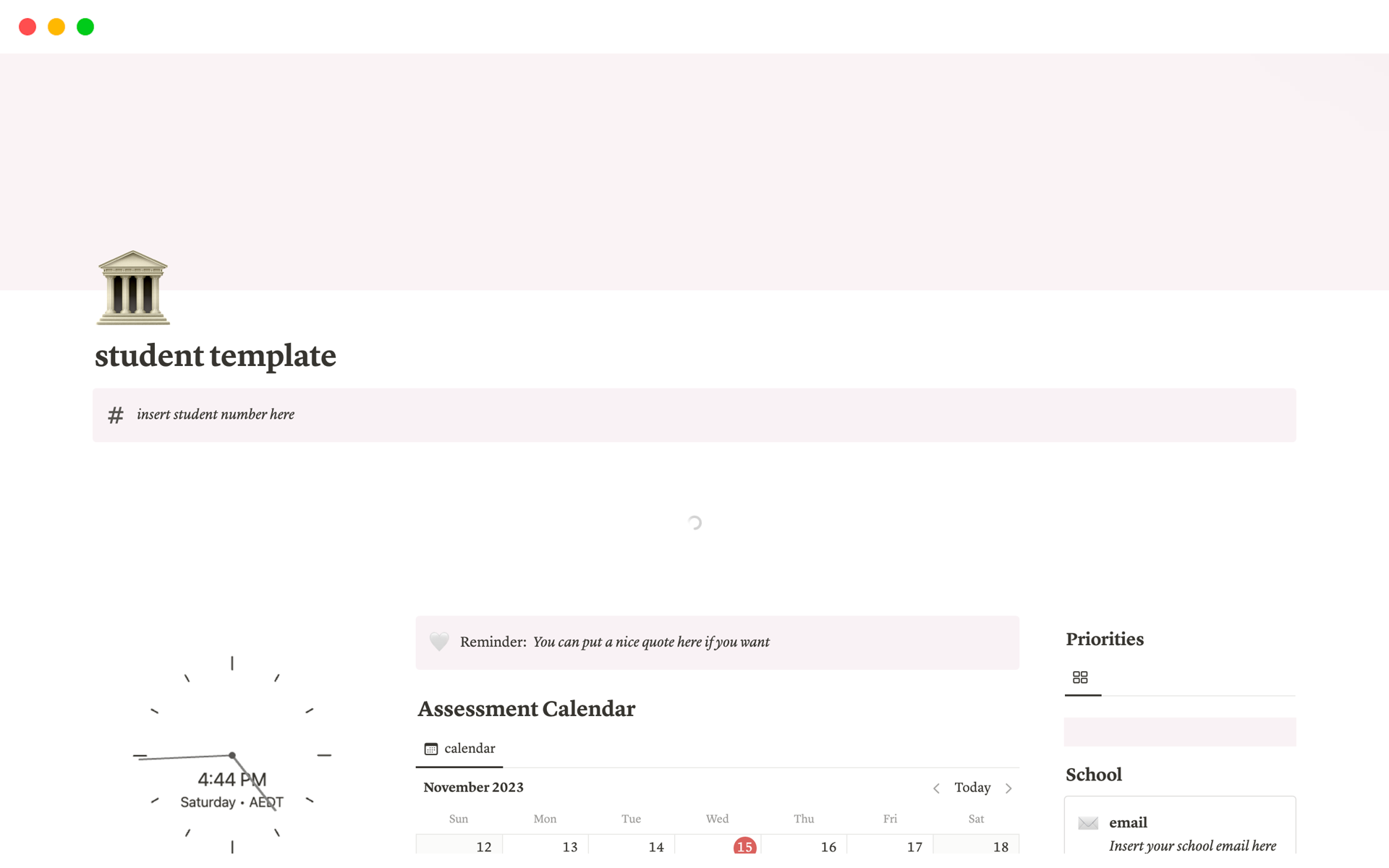 A student dashboard to organise school life.