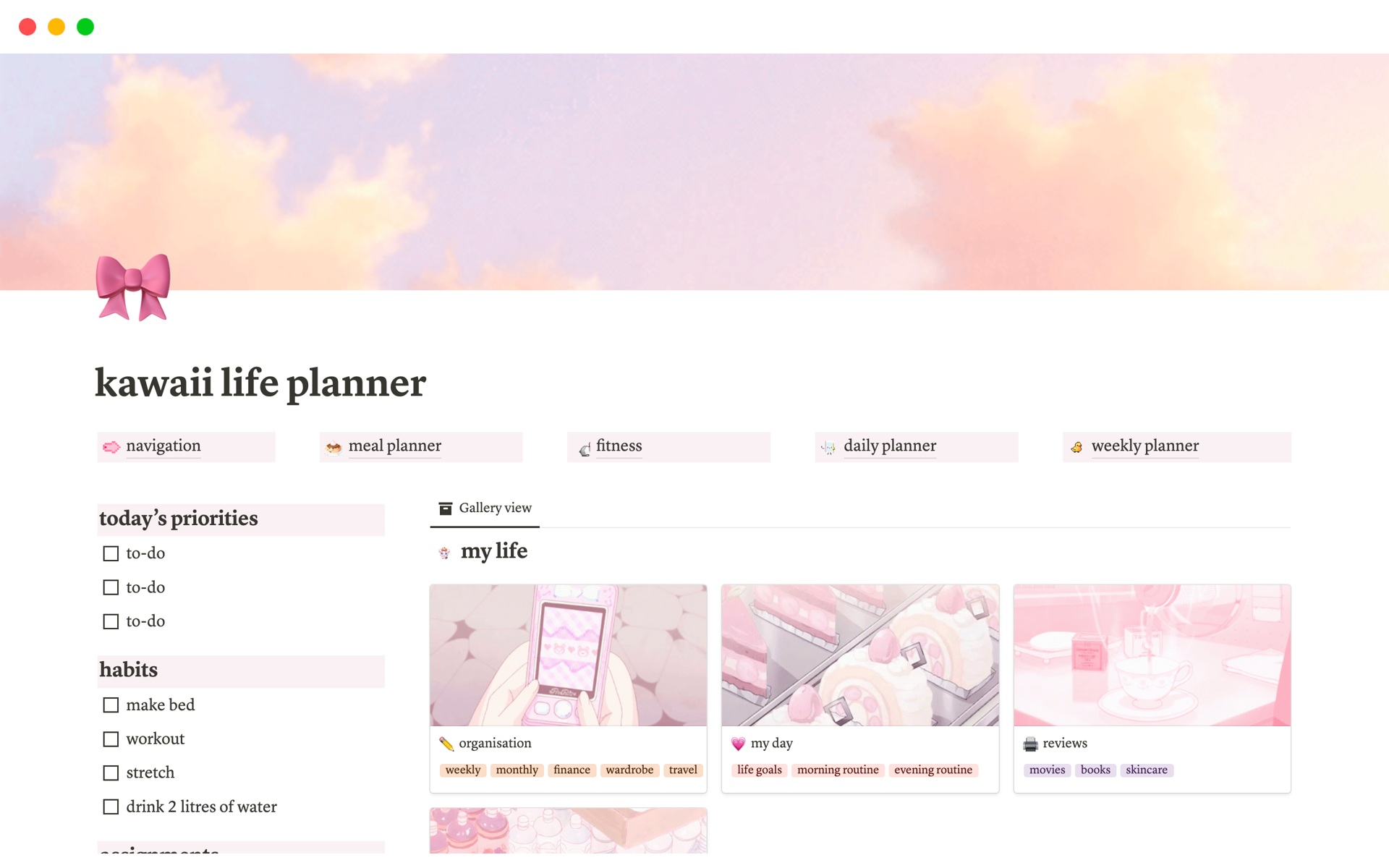 Vista previa de plantilla para Pink Kawaii Aesthetic Life Planner