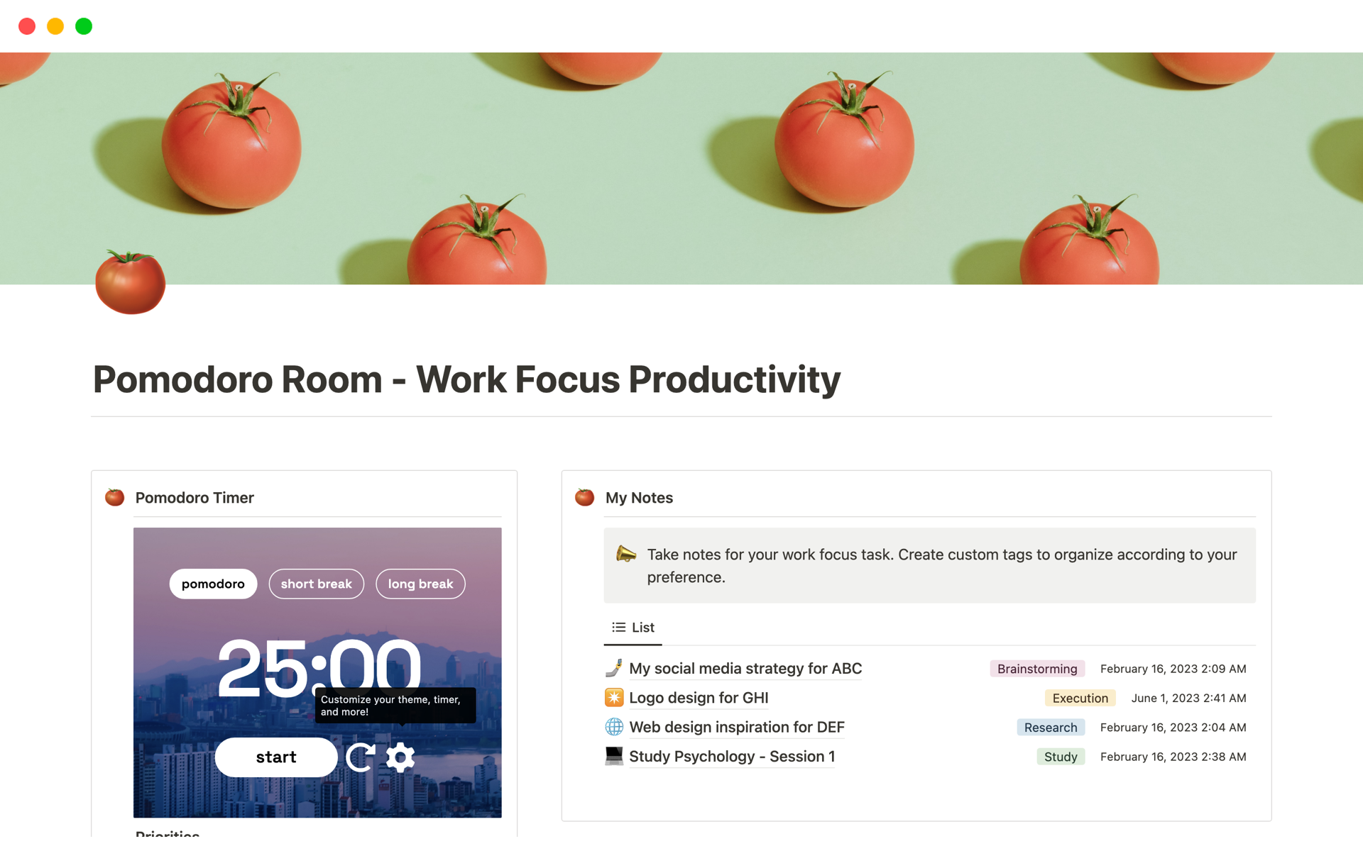 Eine Vorlagenvorschau für Pomodoro Room - Work Focus Productivity