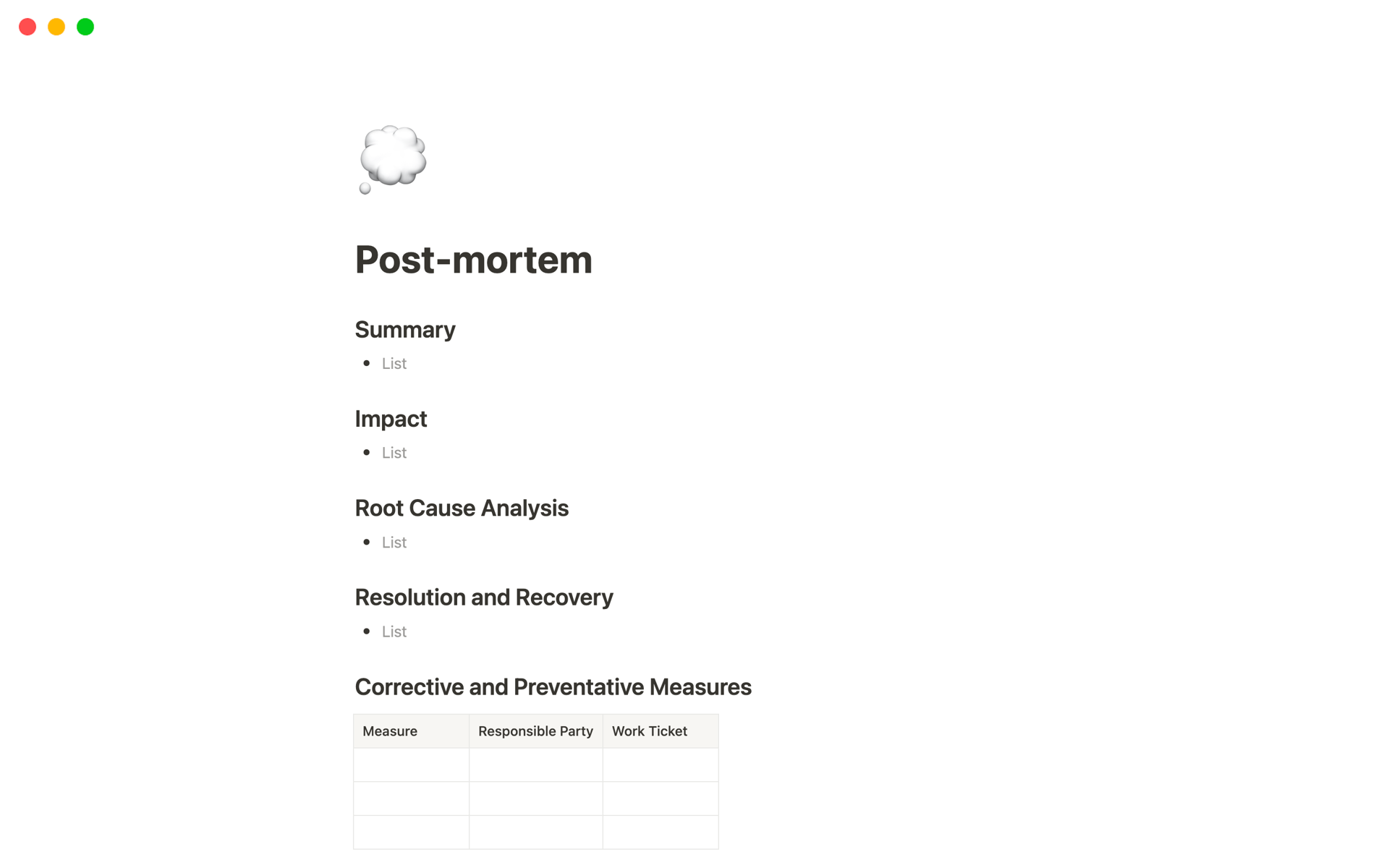 Analyze project outcomes and plan for future improvement with our structured Post-Mortem template.