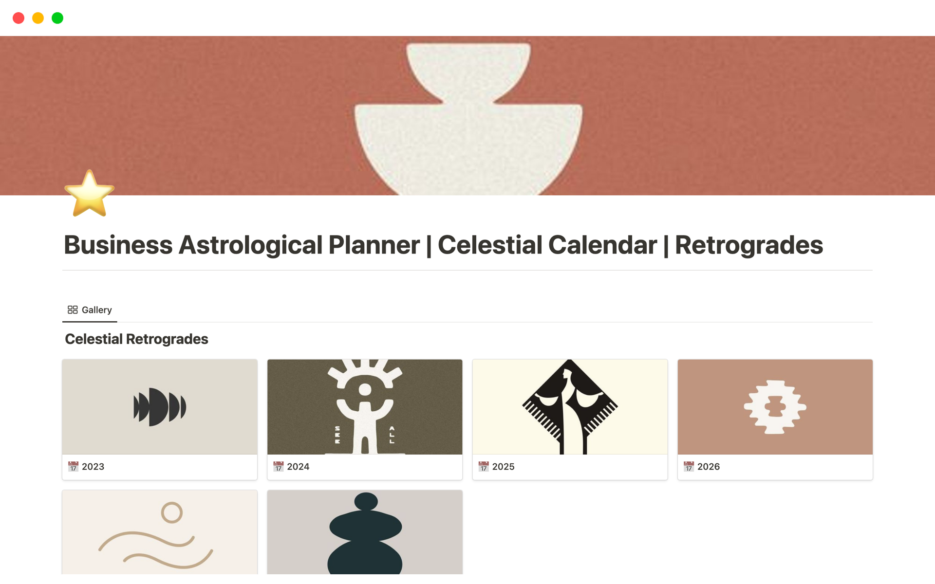 A template preview for Business Astrological Planner